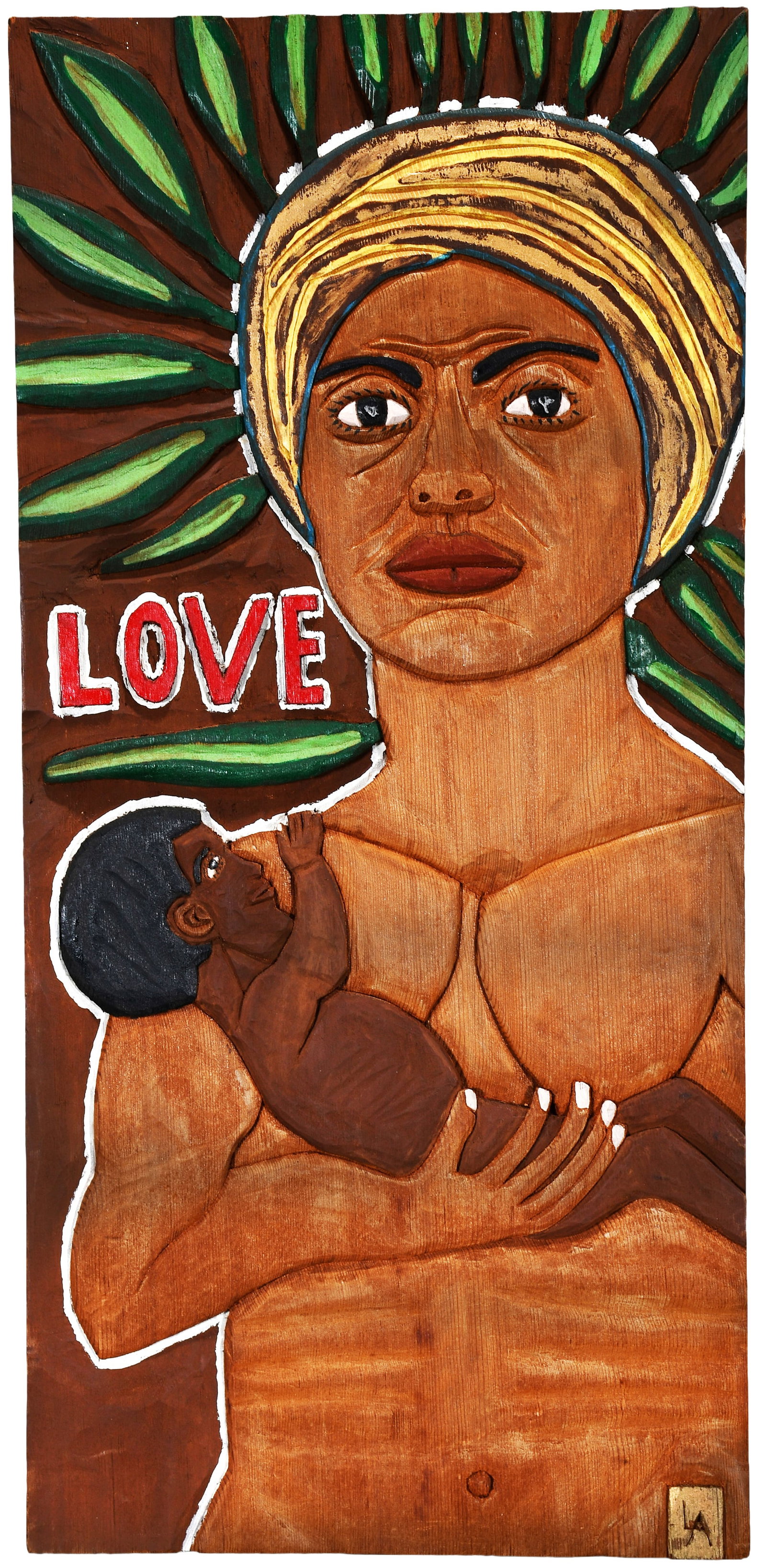 Leroy Almon. Love.: Leroy Almon. Love. 1984. Signed, dated and titled. Carved and painted wood-relief plaque. Minor wear upper right corner, otherwise great condition. 11.5" w x 24" h. Est. $300-500. Ship: $65 Please