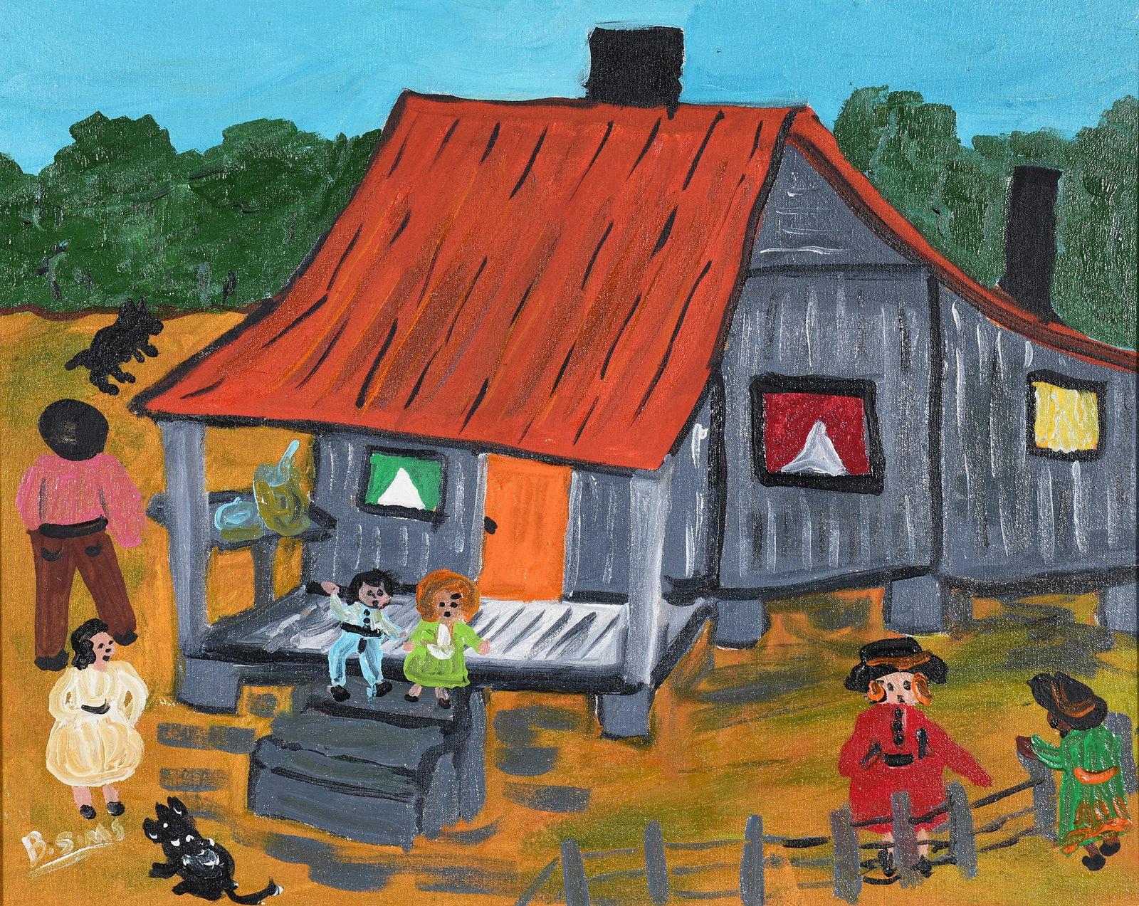 Bernice Sims. Country Home.: Bernice Sims. Country Home. c. 1991. Oil on canvas. Excellent condition. Size with frame is 21" w x 17" h. Provenance: The Lynne Ingram Collection. Est. $300-500. Ship: $55 Please Read Before You