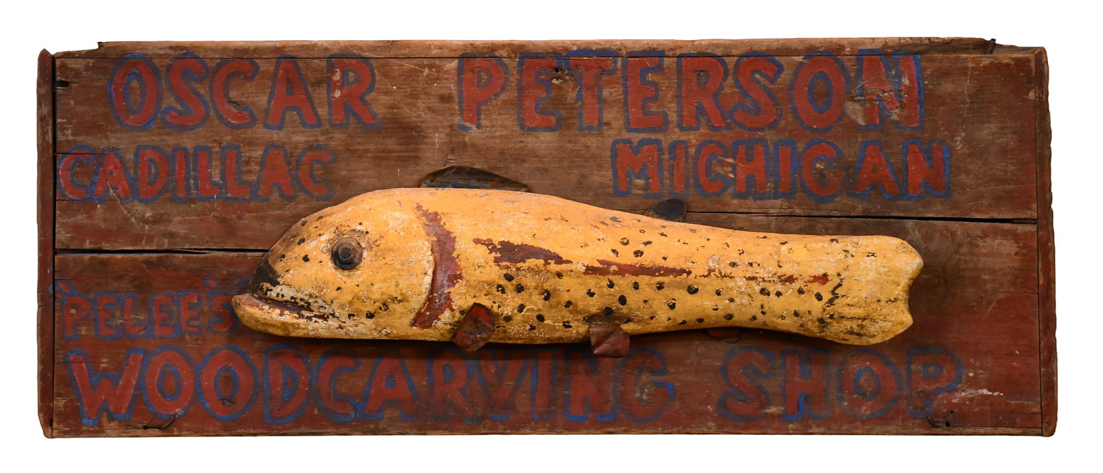 Oscar Peterson. Ice Fishing Decoy Trade Sign. (1 of 8)