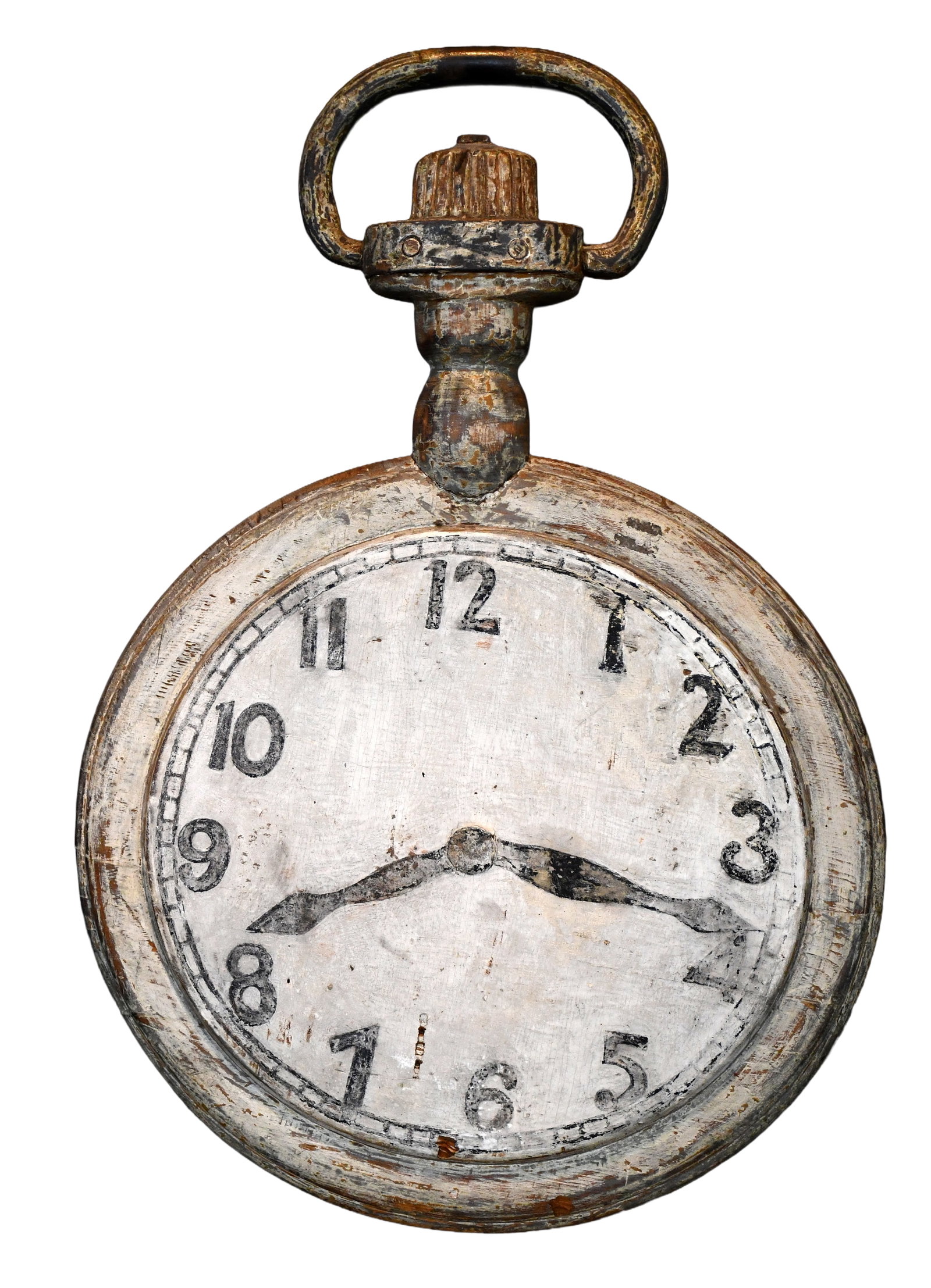 Anonymous Watchmaker's Trade Sign.: Anonymous Watchmaker's Trade Sign. Carved and painted wood with metal handle. Paint loss on rear and later repaint on front, otherwise excellent condition. 17" w x 25" h. Est. $500-1,000. Ship: $85 