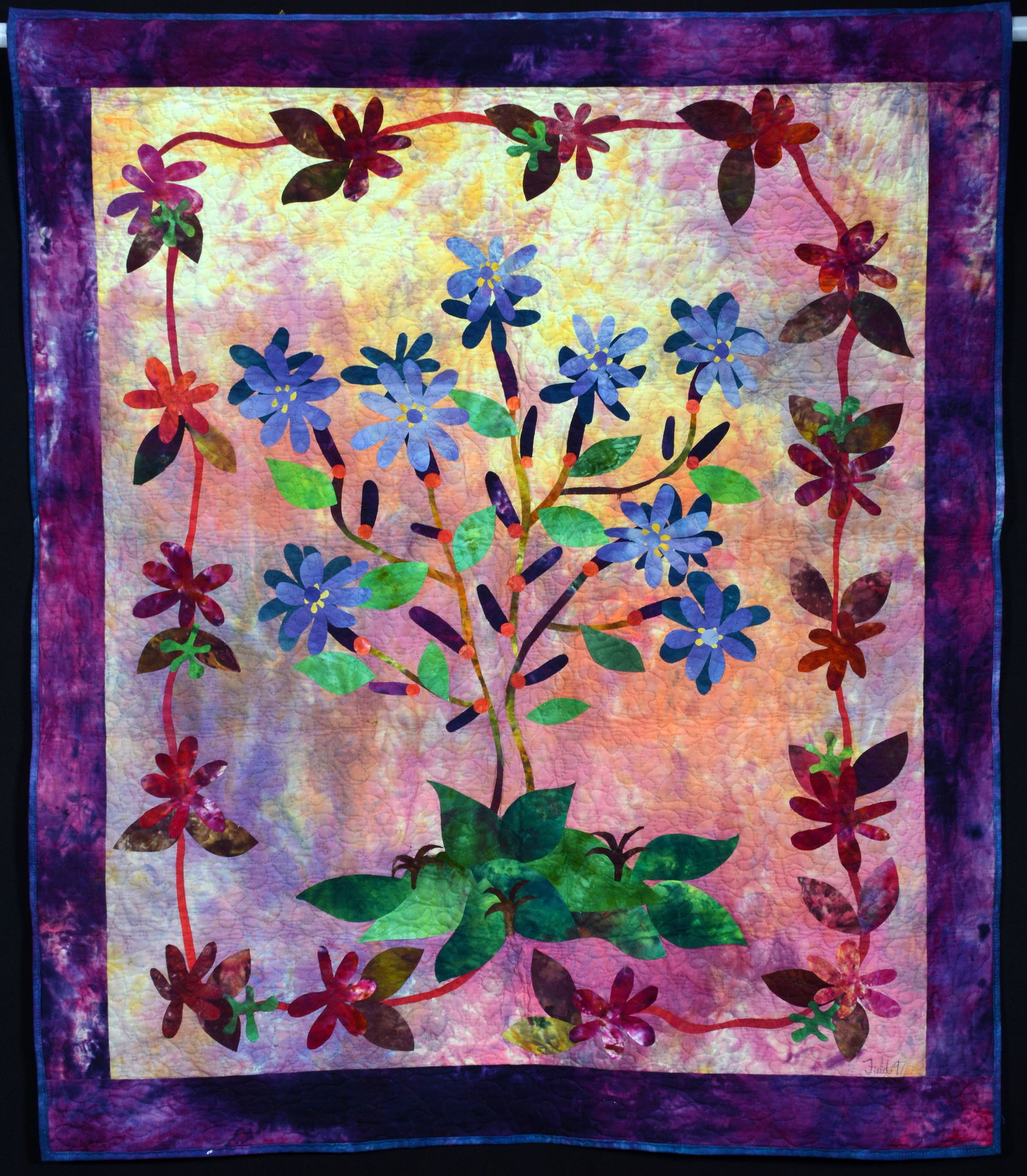 Field. Blue Bonnett Quilt.: Field. Blue Bonnett Quilt. 1997. Signed and dated. Cotton. Excellent condition. 40" x 46". Provenance: Barbara Hacker Hunter Collection. Est. $800-1,200. Ship: $45 Please Read Before You Bid: By