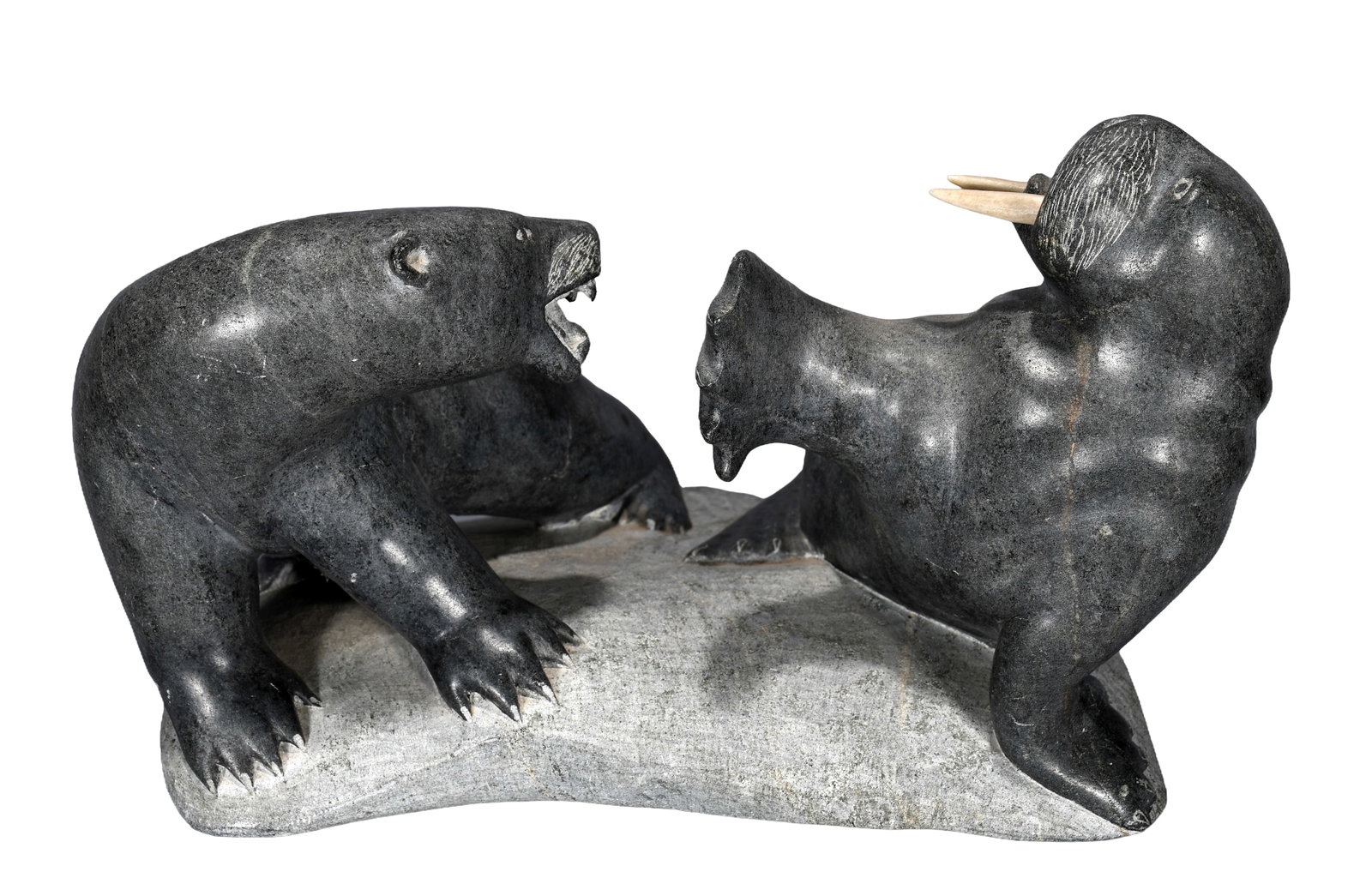 Joanasie Jack Ittukallak. Inuit Polar Bear Attacking a Walrus Carving. (1 of 6)