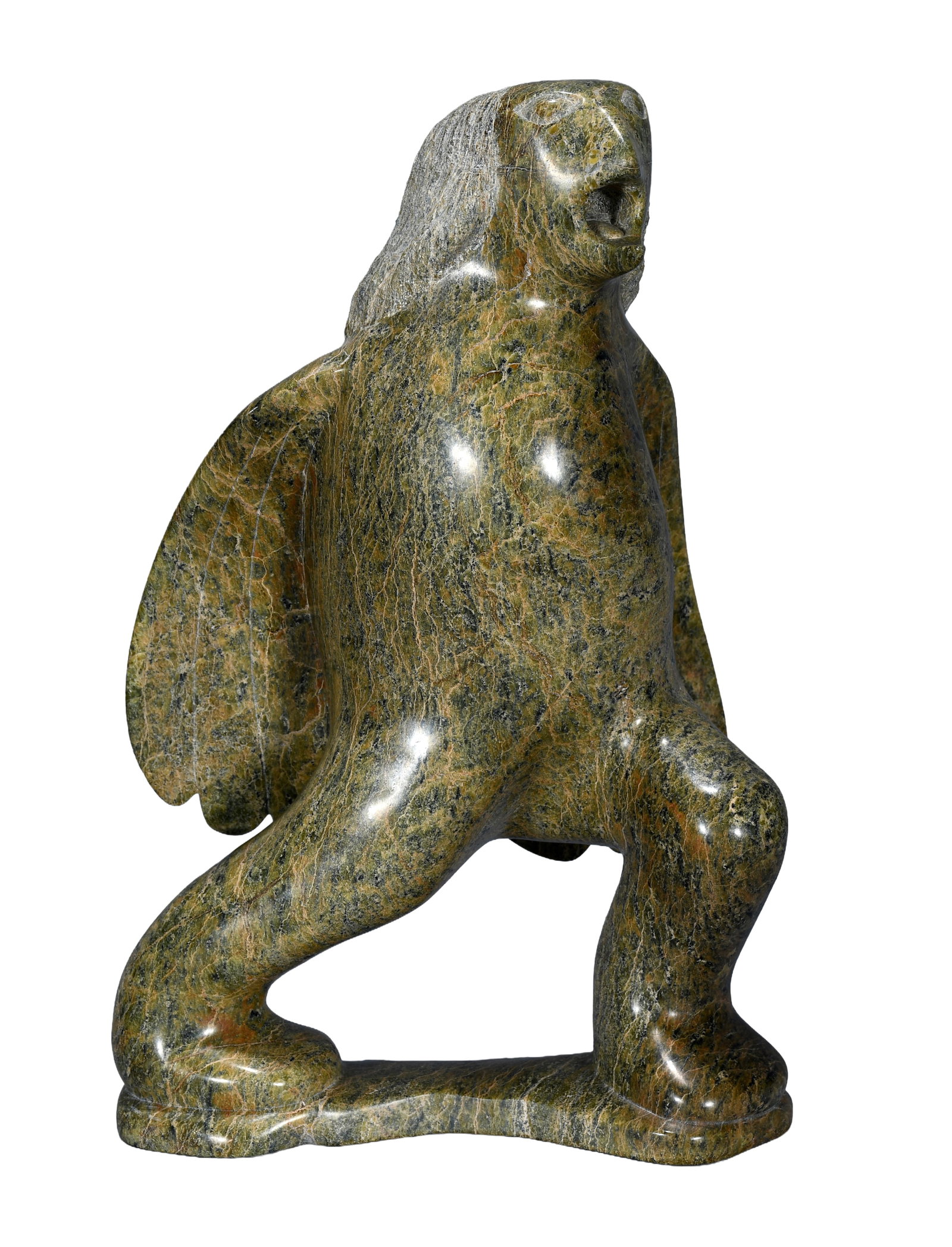 Inuit Artist Timmiaruqsimajuq (Bird Woman Transformation).: Inuit Artist Timmiaruqsimajuq. (Bird Woman Transformation). Not signed. Carved tri-color serpentine. Excellent condition. 9" w x 13" h. Est. $300-500. Ship: $85 Please Read Before You Bid: By register