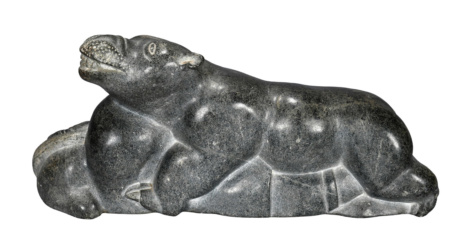 Inuit Artist Bear Attack Carving.: Inuit Artist Bear Attack Carving. 1978. #237752. Signed, dated and numbered. Carved granite. Excellent condition. 15" w x 6" h. Est. $300-500. Ship: $85 Please Read Before You Bid: By registering for