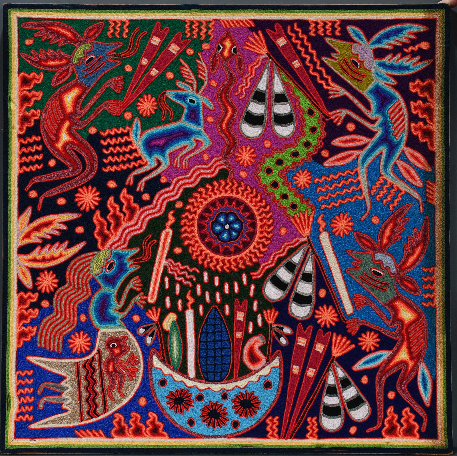 Yolanda Diaz Medinu. Hallucinating Rain Forest.: Yolanda Diaz Medinu. Hallucinating Rain Forest. Signed. Yard and bees wax on board. Excellent condition. Size with frame 23.5" w x 23.5" h. Est. $300-500. Ship: $55 Please Read Before You Bid: By