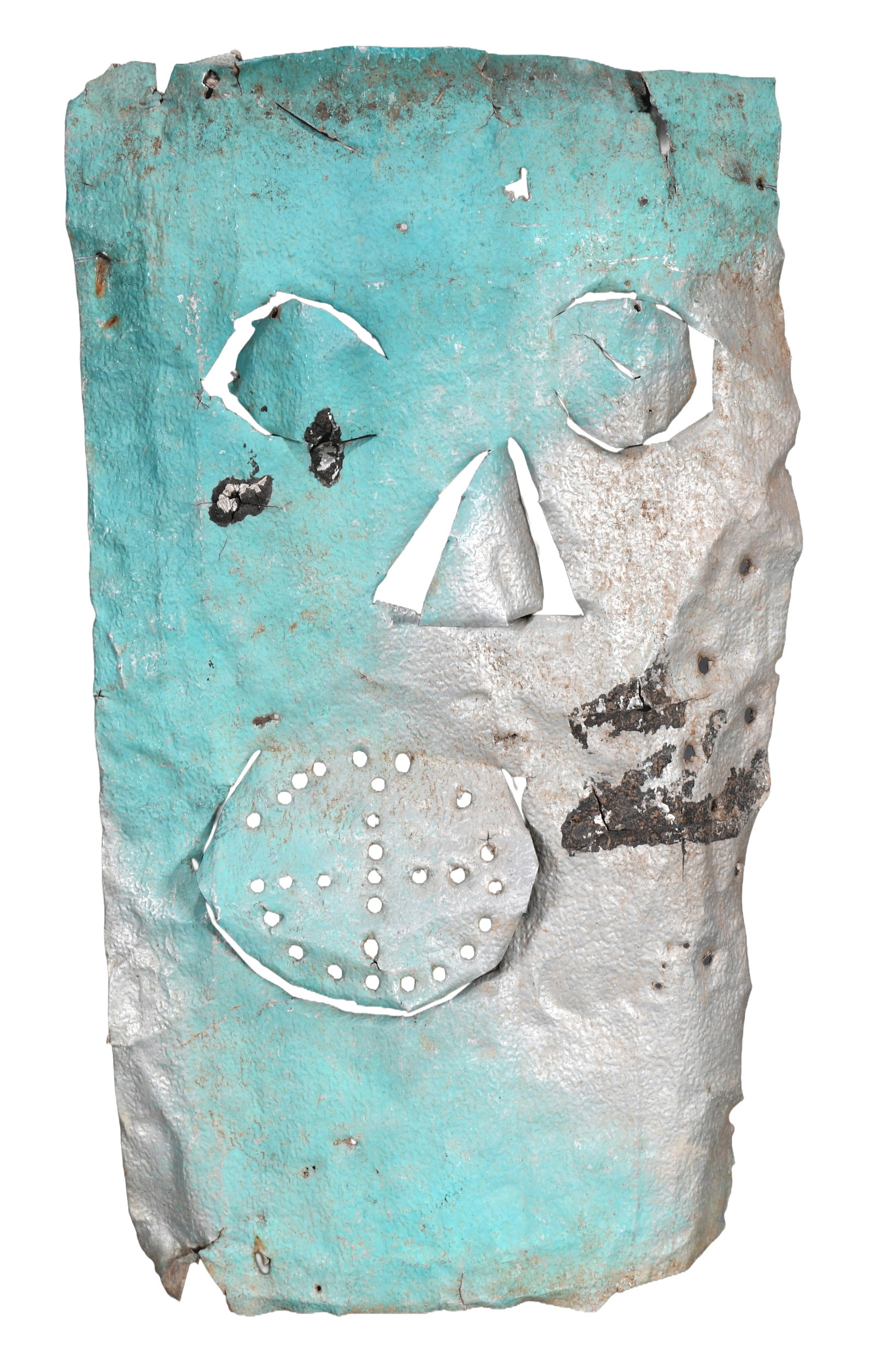 Errol Lloyd Atherton. Teal Face.: Errol Lloyd Atherton (Jamaican). Teal Face. Cut out found aluminum and paint. Excellent found condition. 11" w x 19" h. Provenance: Cavin Morris Gallery. Est. $100-200. Ship: $75 Please Read
