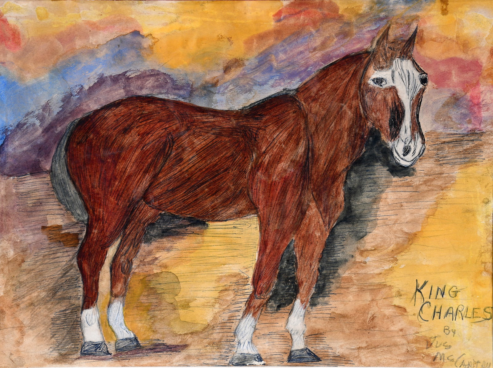 Justin McCarthy. King Charles.: Justin McCarthy. King Charles. Signed and titled. Watercolor and ink on paper. Excellent condition. Image is 11.5" w x 8.5" h. Frame is 22" w x 18.5" h. Est. $300-500. Ship: $55 Please Read Before You