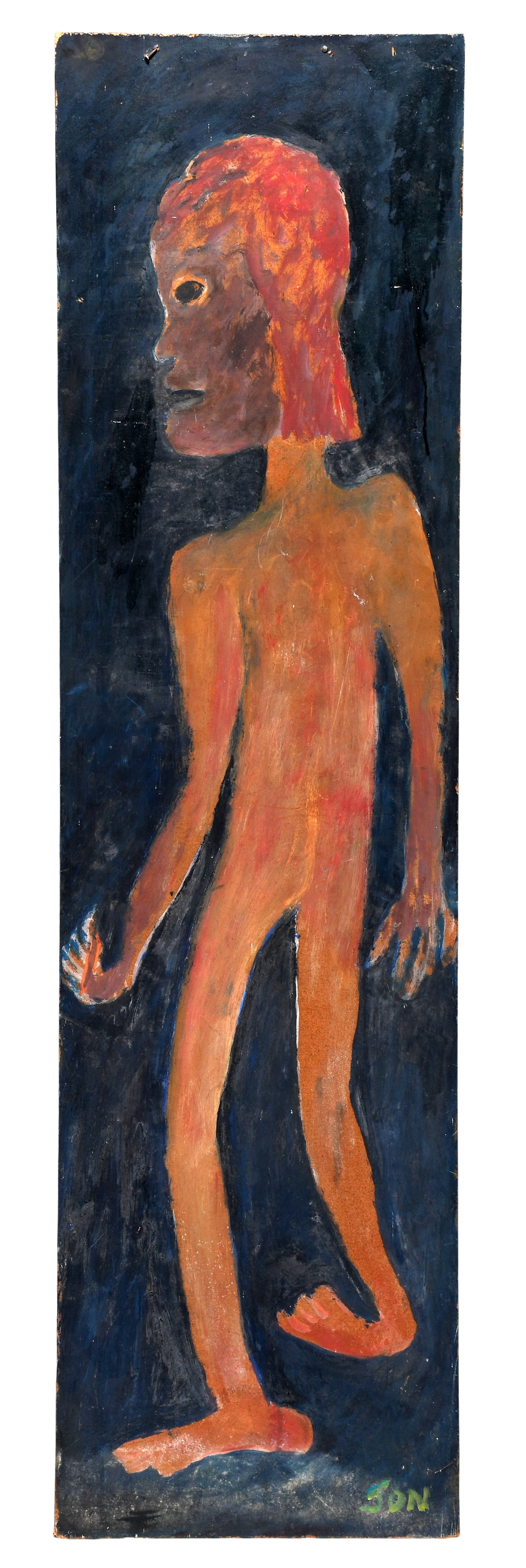 Jon Serl. Never Let the Sun Go Down.: Jon Serl. Never Let the Sun Go Down... Signed and titled. Paint on found Masonite. Minor surface grime and wear, overall good condition. 13" w x 48" h. Est. $500-800. Ship: $125 Please Read Before