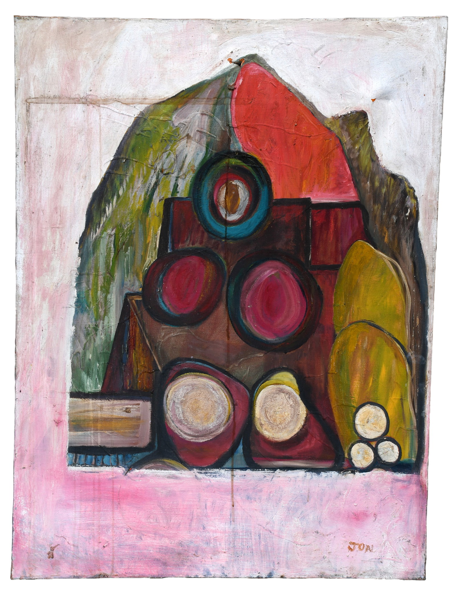 Jon Serl. Just Beyond.: Jon Serl. Just Beyond. Signed and titled. Paint on canvas. 2 inch tear at center top, surface grime. Overall fair condition. 30" w x 40" h. Est. $300-500. Ship: $150 Please Read Before You Bid: By