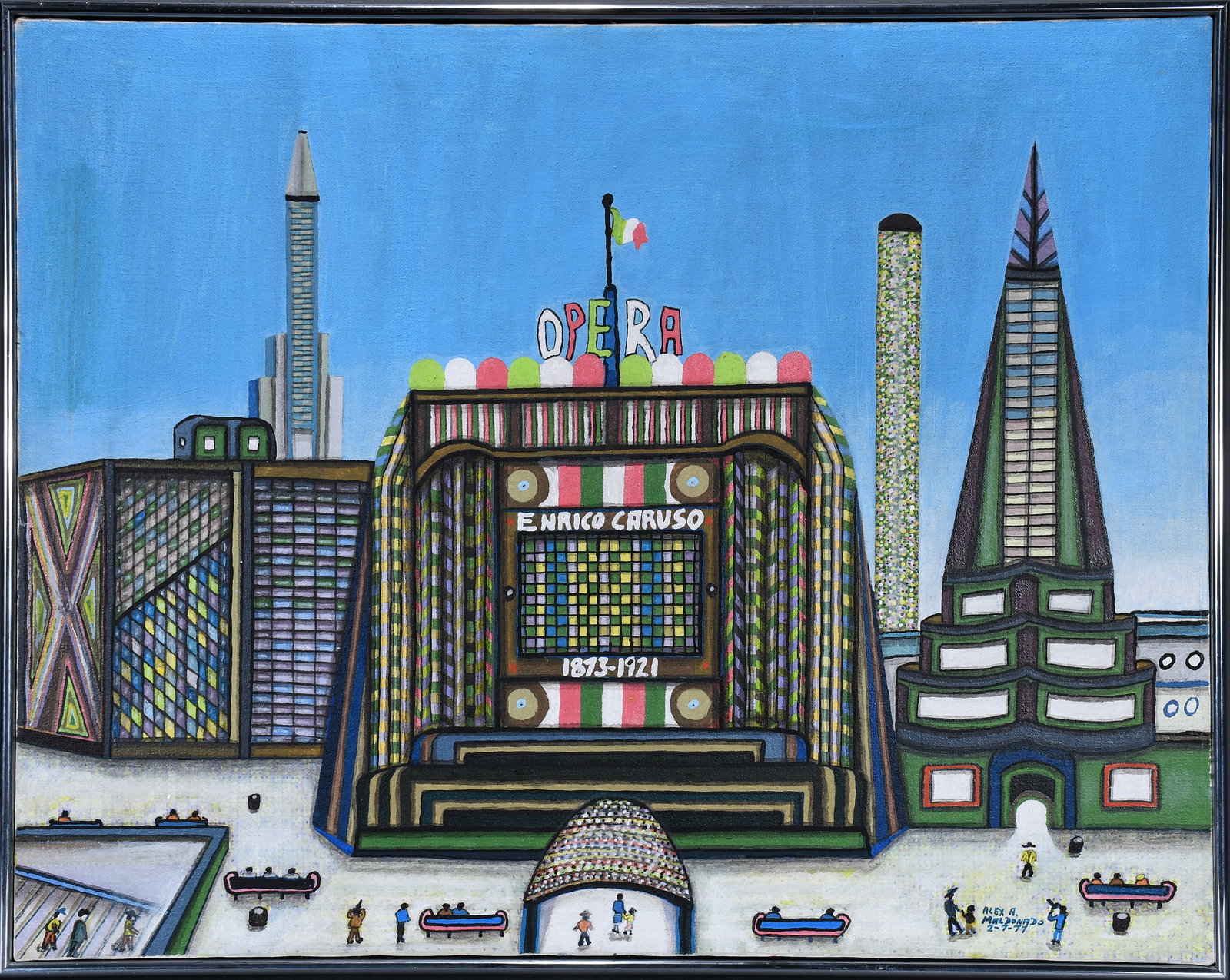 Alex Maldonado. Opera Enrico Caruso.: Alex Maldonado. (1901-1989). Opera Enrico Caruso. 1977. Signed, dated and titled. Oil on canvas. Excellent condition. Size with frame is 29" w x 22" h. Provenance: Richard Gasperi and James Resko