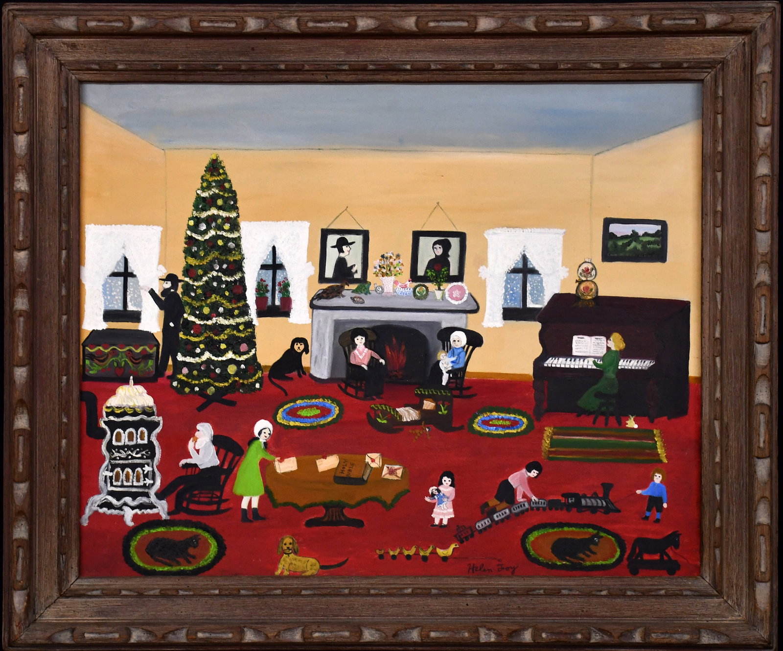 Helen Foy. A Christmas Day of Long Ago.: Helen Foy. A Christmas Day of Long Ago. c. 1970. Signed and titled. Oil on canvas. Minor foxing on verso, otherwise excellent condition. Image is 30" w x 24" h. Frame is 38" w x 32" h. This piece was