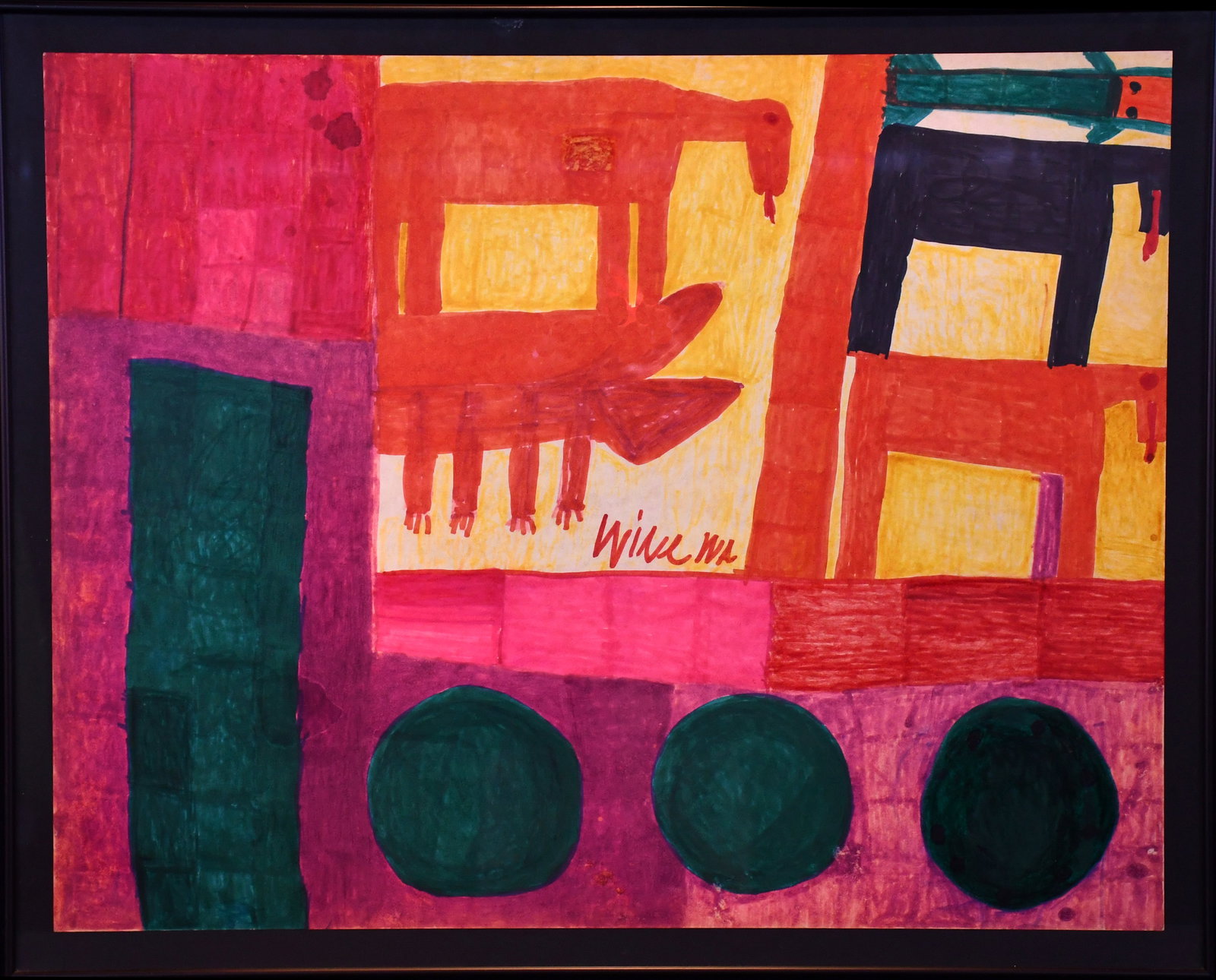 Willie White. Red and Black Horses.: Willie White. Red and Black Horses. Signed. Marker on poster. Great condition. Size with frame is 31" w x 25" h. Est. $300-500. Ship: $100 Please Read Before You Bid: By registering for and/or