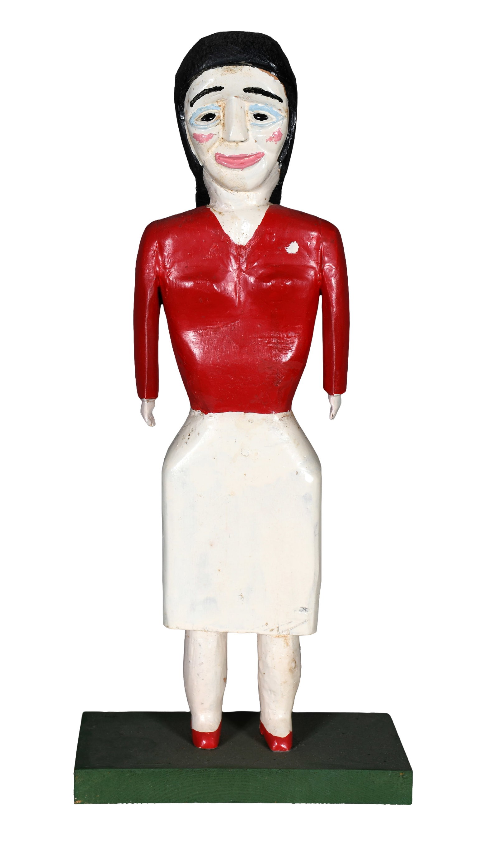 George Williams. Woman Wearing Red Top and White Skirt.: George Williams. Woman Wearing Red Top and White Skirt. Signed. Carved and painted wood. Excellent condition. 16.5" h. Est. $200-400. Ship: $55 Please Read Before You Bid: By registering for and/or pl