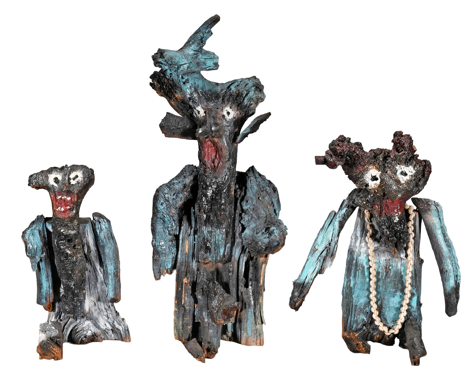 Ralph Griffin. Family.: Ralph Griffin. Family. Not signed. Found and assembled roots and limbs with mixed media. Great condition. Tallest is 25" h. Provenance: The Lynne Ingram Collection. Est. $300-500. Buyer is responsible