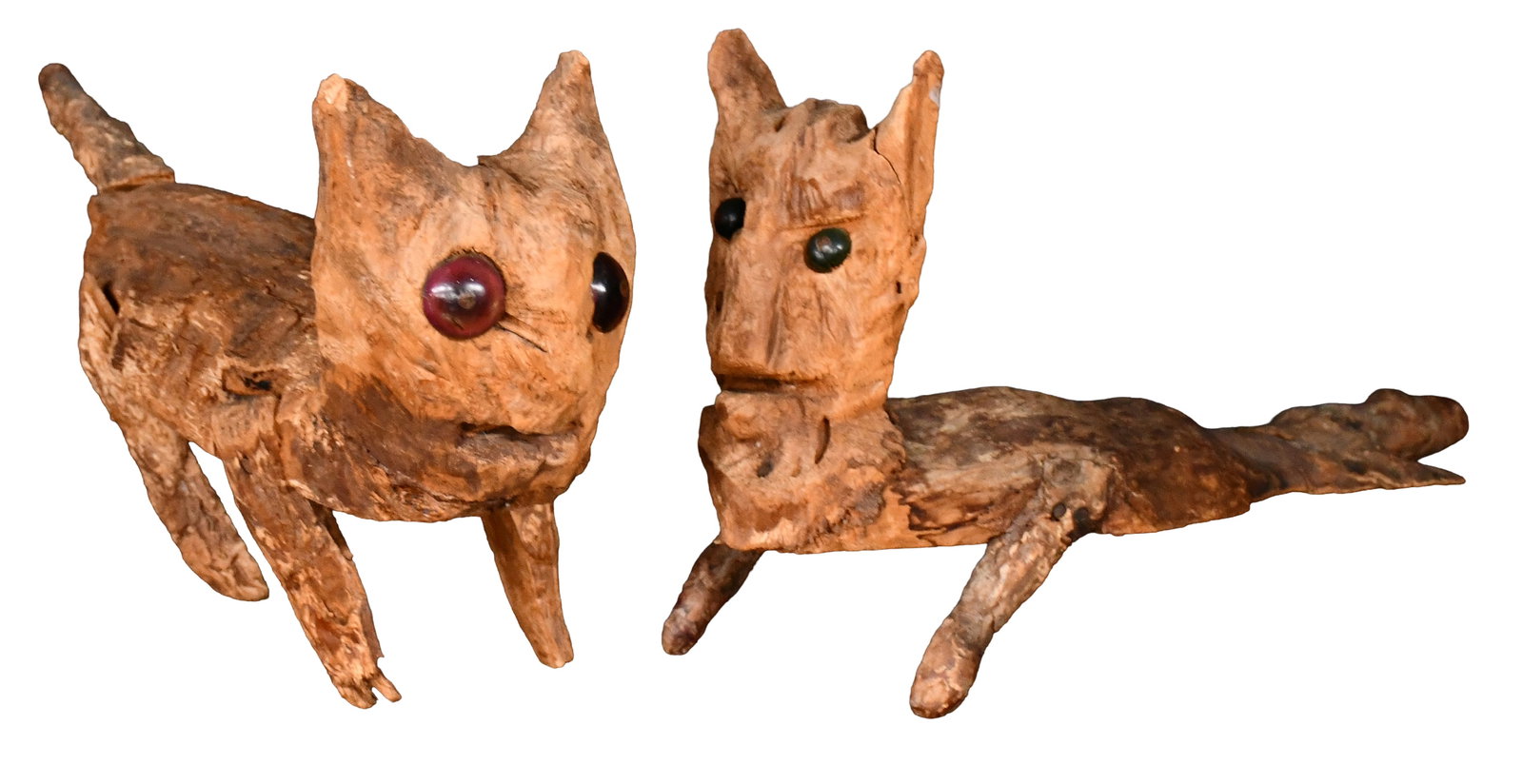 Jesse Aaron. Pair of Carved Wooden Cats. (1 of 7)