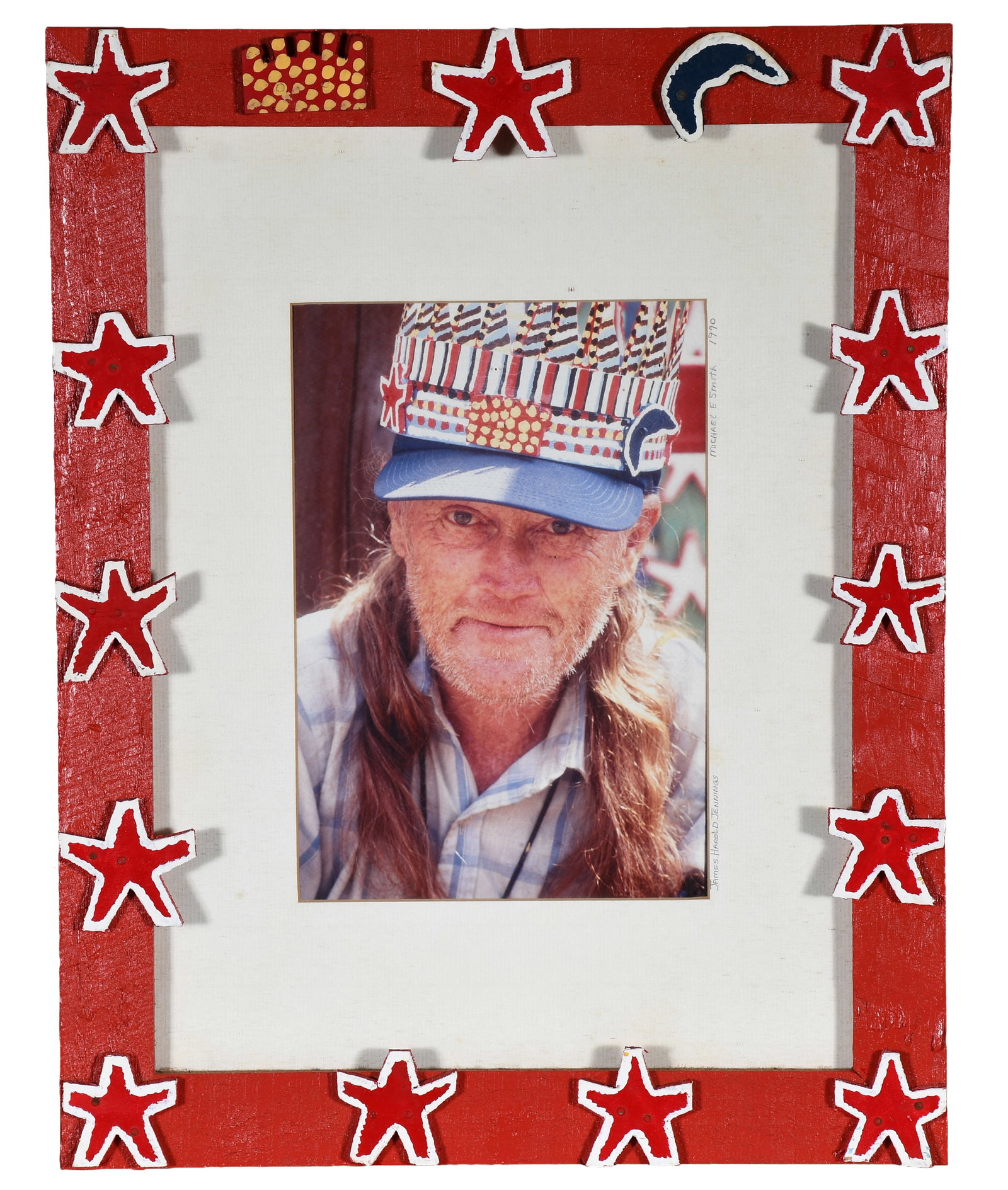 James Harold Jennings and Mike Smith. Photo and Artist-Made Frame.: James Harold Jennings and Mike Smith. Photo and Artist-Made Frame. 1990. Signed and dated. 14.5" w x 18.5" h. Provenance: The Lynne Ingram Collection. Est. $100-200. Ship: $55 Please Read Before You B