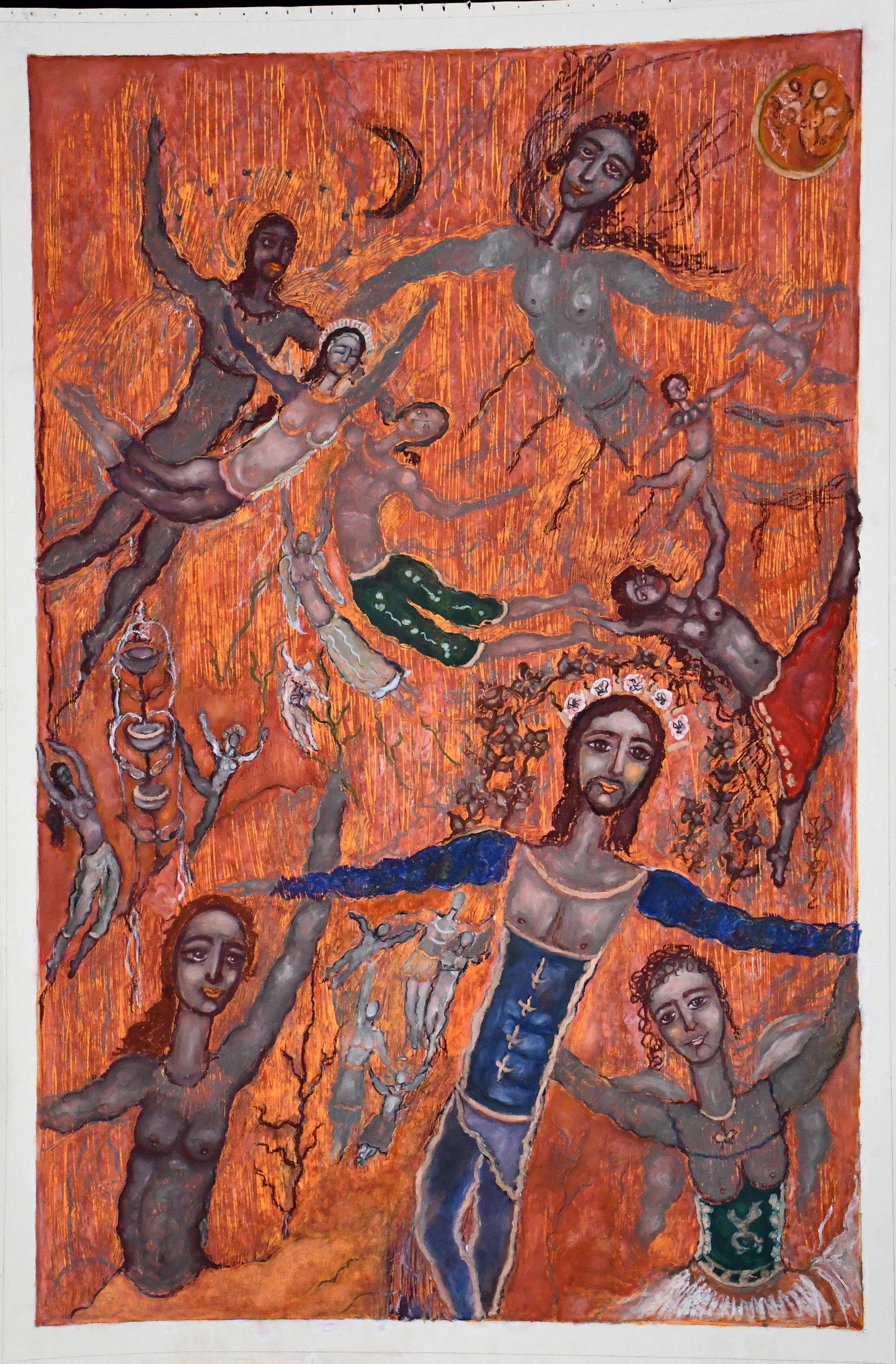 Deane Silverman. Eternal Dance.: Deane Silverman. Eternal Dance. Not signed. Paint on large artist paper. Push pin holes at top, otherwise excellent condition. 36" w x 54" h. Est. $500-1,000. Ship: $125, rolled. Please Read