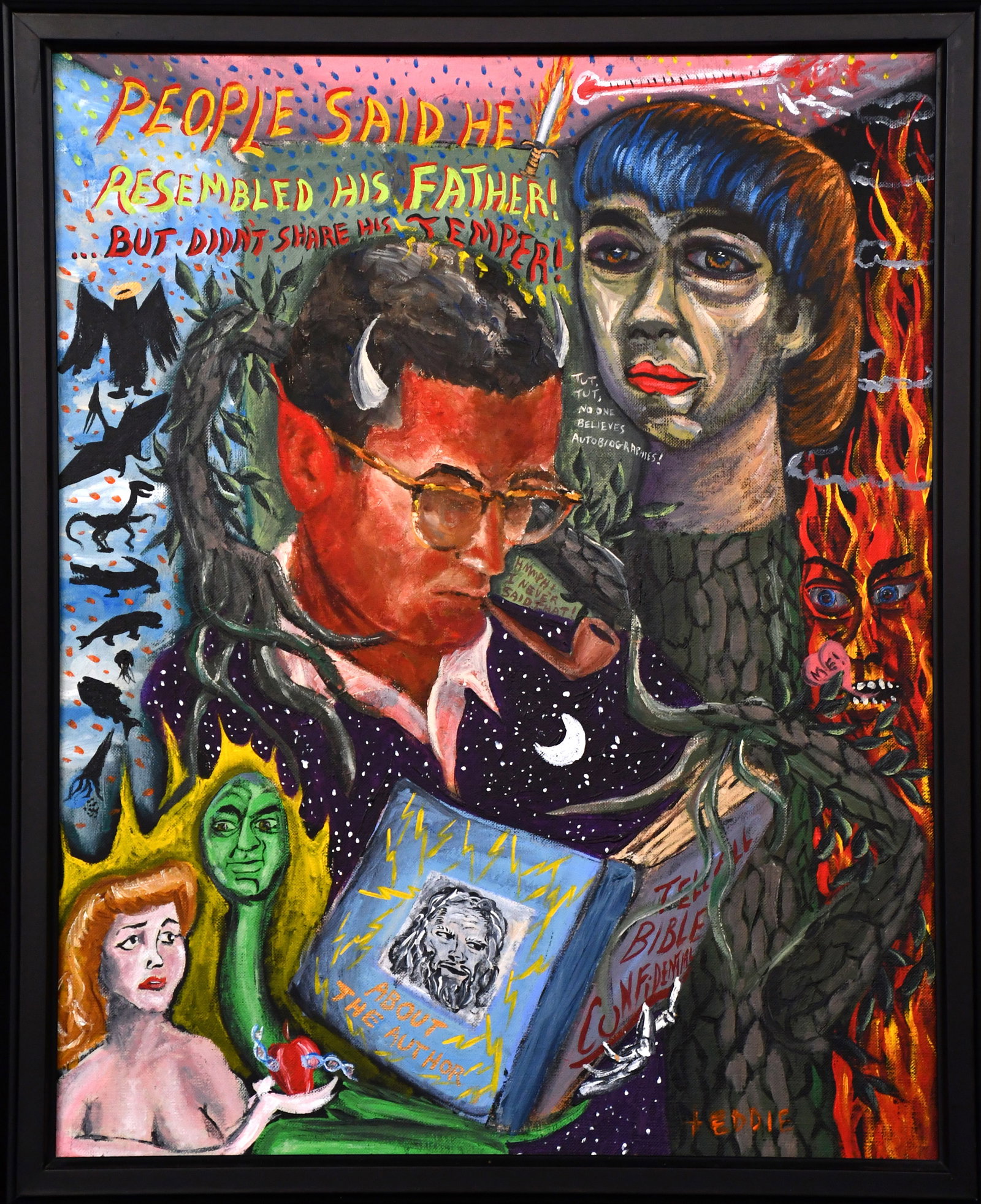 Eddie Breen. People Said He Resembled His Father.: Eddie Breen. People Said He Resembled His Father. Signed and titled. Overpainted oil on canvas panel. Great condition. Size with frame is 17" w x 21" h. Est. $300-500. Ship: $45 Please Read Before You