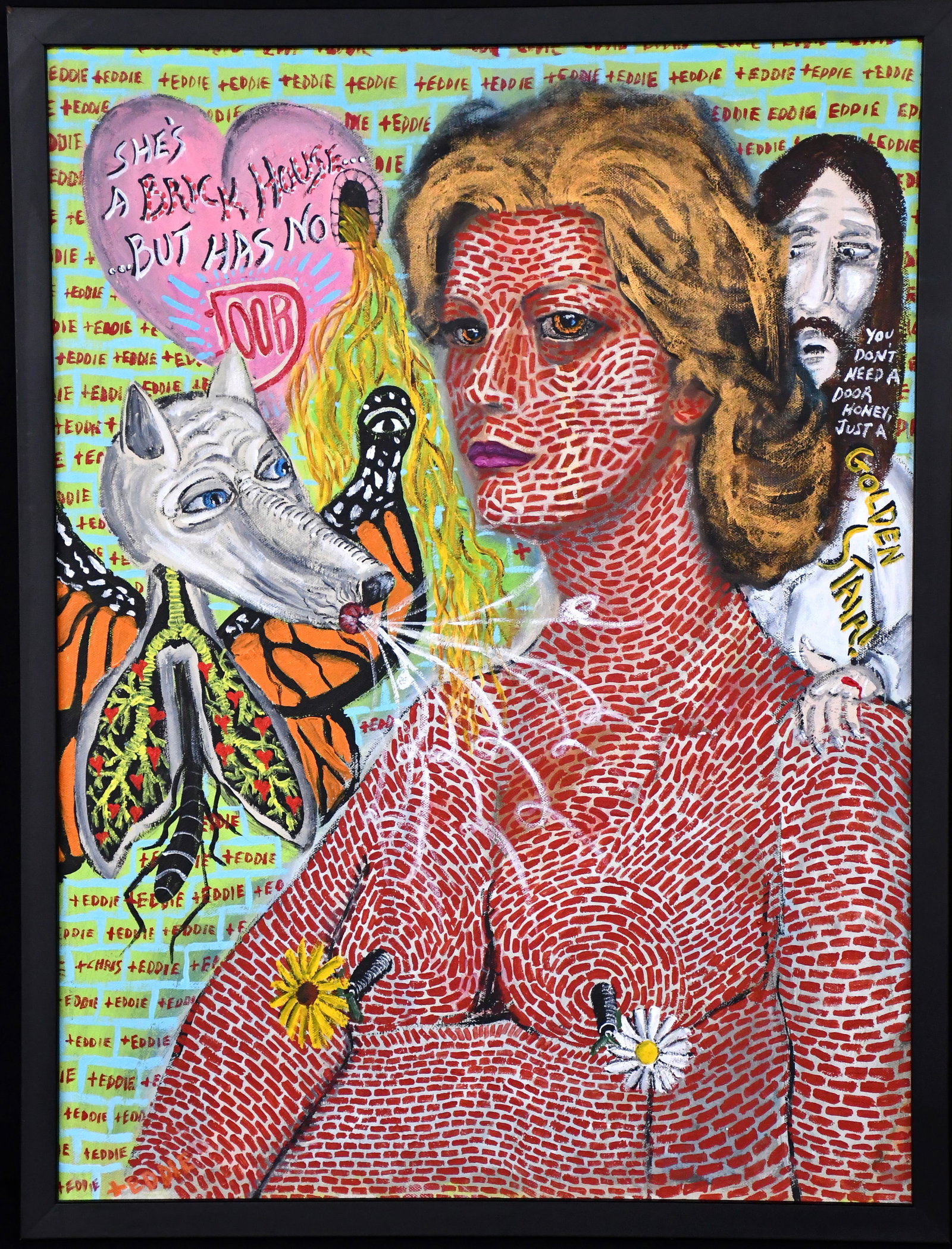 Eddie Breen. She's a Brick House…: Eddie Breen. She's a Brick House... Signed and titled. Overpainted oil on canvas. Great condition. 19" w x 25" h. Est. $300-500. Ship: $65 Please Read Before You Bid: By registering for and/or