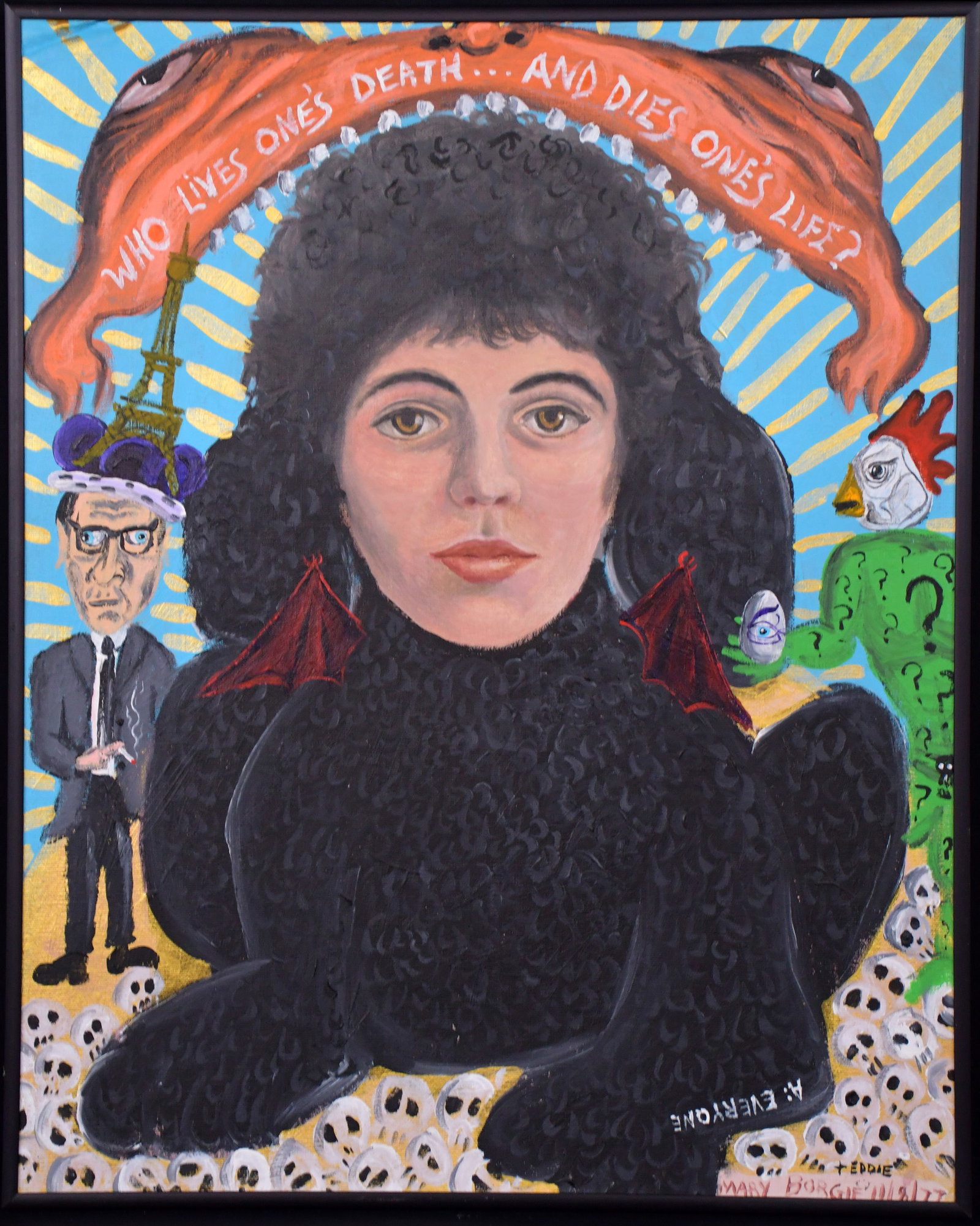 Eddie Breen. Who Lives One's Death…: Eddie Breen. Who Lives One's Death... Signed and titled. Overpainted oil on canvas panel. Great condition. Size with frame 16" w x 20" h. Est. $200-400. Ship: $45 Please Read Before You Bid: By