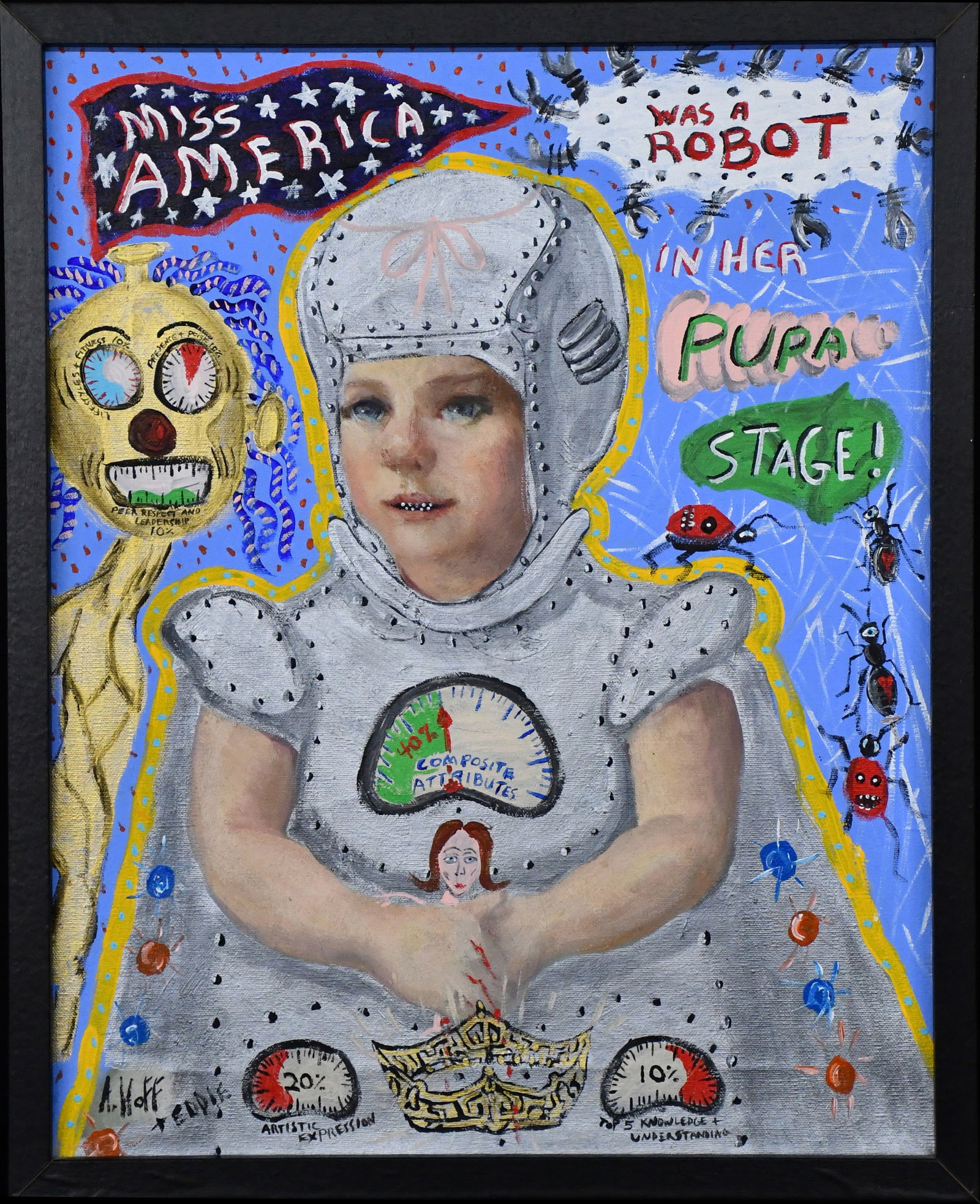Eddie Breen. Miss America Was a Robot…: Eddie Breen. Miss America Was a Robot... Signed and titled. Overpainted oil on canvas. Great condition. Size with frame is 17" w x 21" h. Est. $300-500. Ship: $45 Please Read Before You Bid: By