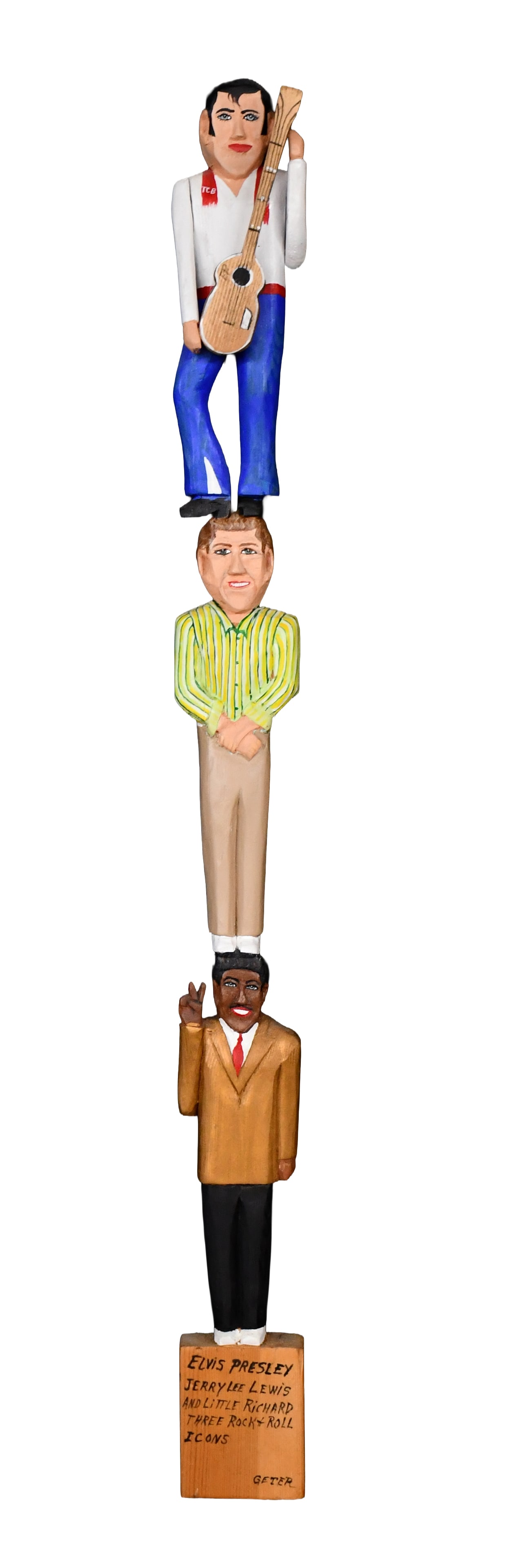 Preston Geter. Three Rock 'n Roll Icons.: Preston Geter. Three Rock 'n Roll Icons. Signed and titled. Carved and painted wood. Excellent condition. 39" h. Est. $500-800. Ship: $85 Please Read Before You Bid: By registering for and/or