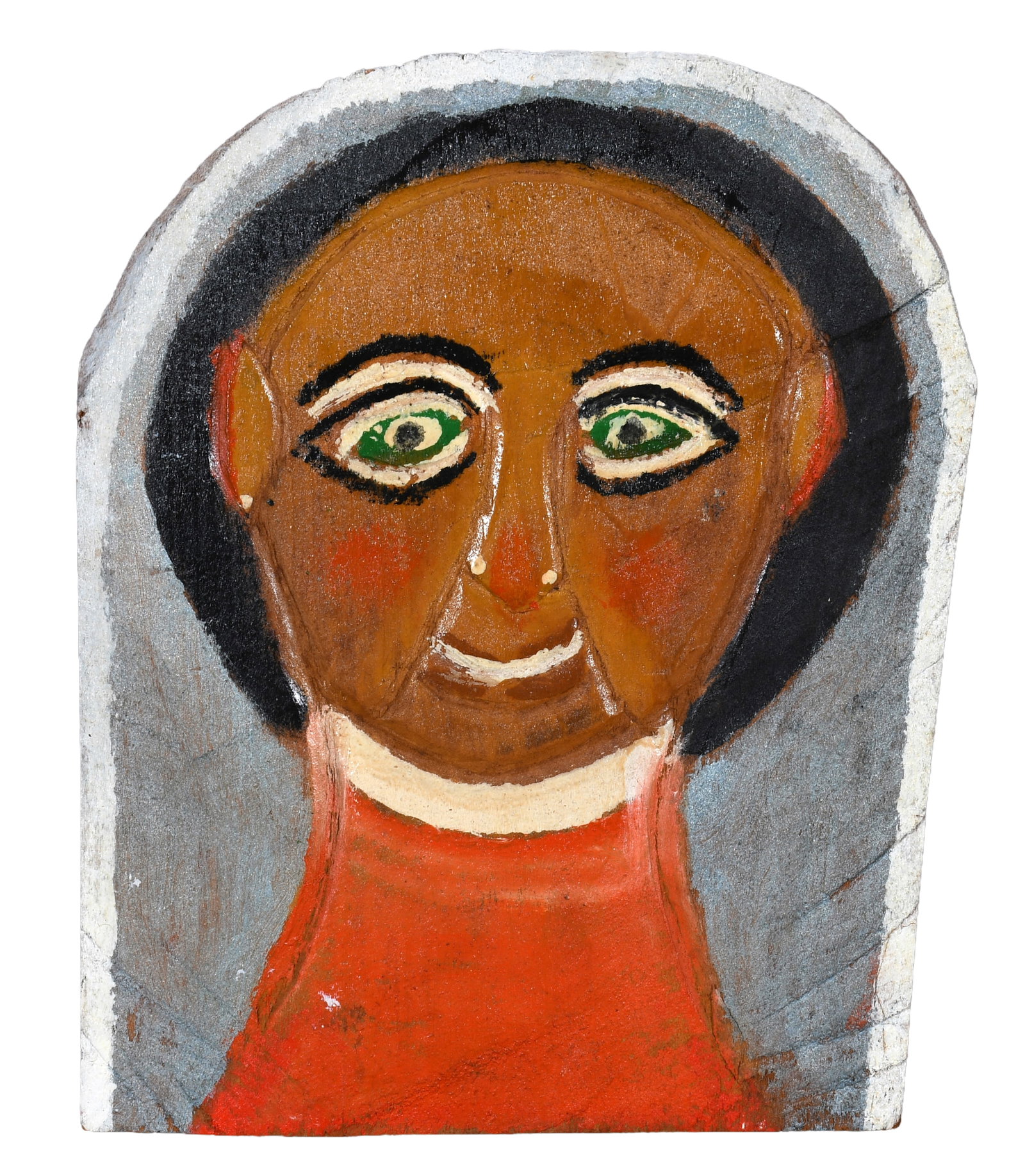 William Dawson. Carved Wooden Portrait.: William Dawson. (1901-1990). Carved Wooden Portrait. 1985. Signed and dated. Carved and painted wood. Excellent condition. 9" w x 10.5" h. Provenance: Lynne Ingram Collection. Est. $200-400. Ship: