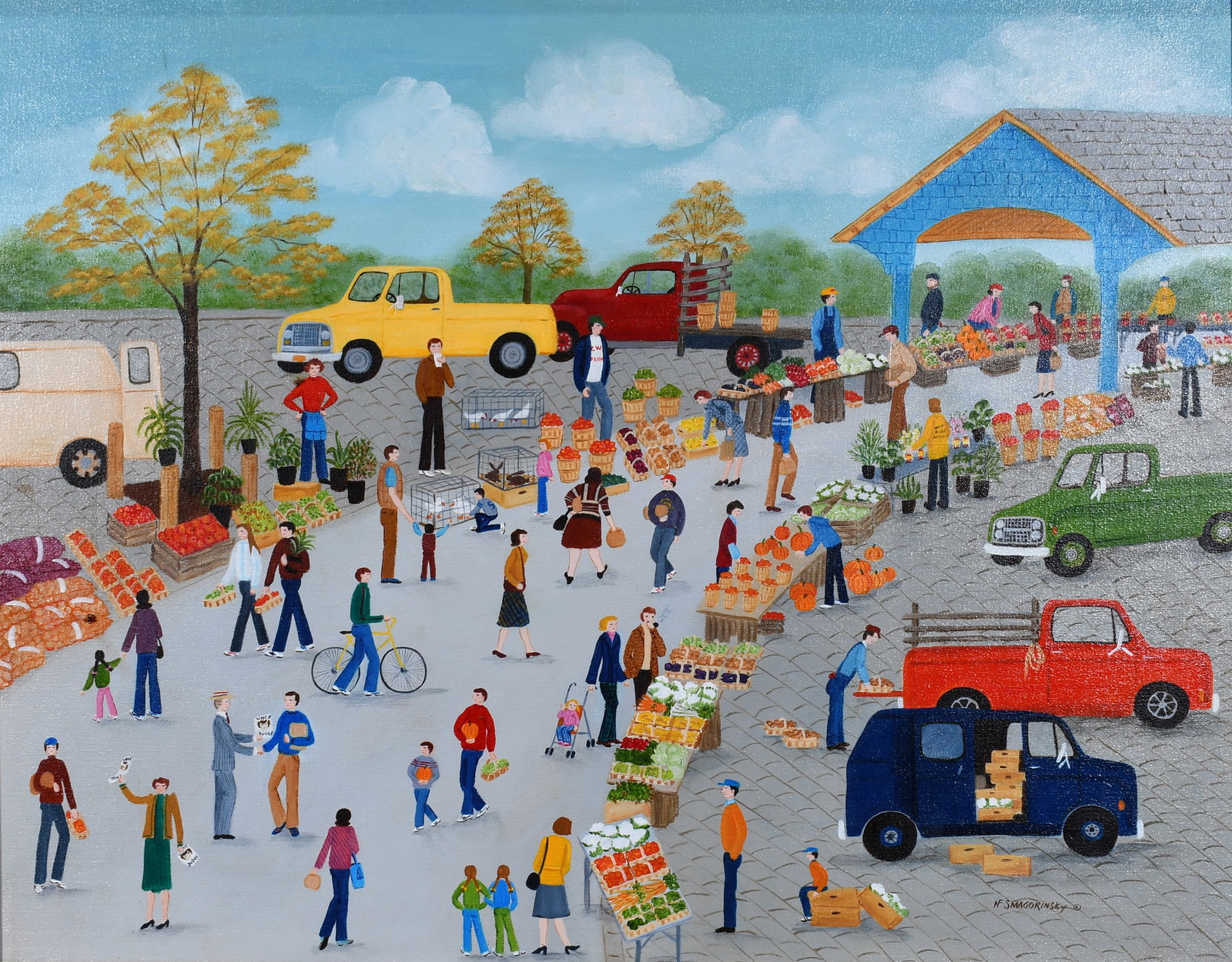 Helen Smagorinsky. Farmer's Market.: Helen Smagorinsky. (1933-2020). Farmer's Market. Signed. Oil on canvas. Excellent condition. Image size is 28" w x 22" h. Size with frame is 32" w x 27" h. Est. $400-600. Ship: $150 Please Read