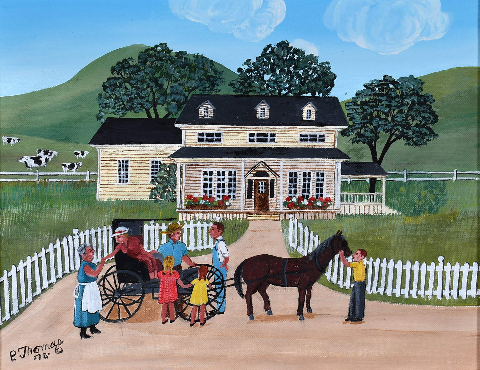 Pat Thomas. Leave Taking.: Pat Thomas. Leave Taking. 1978. Signed and dated. Acrylic on canvas panel. Excellent condition. Image is 14" w x 11" h. Frame is 18.5" w x 15.5" h. Est. $200-300. Ship: $55 Please Read Before You