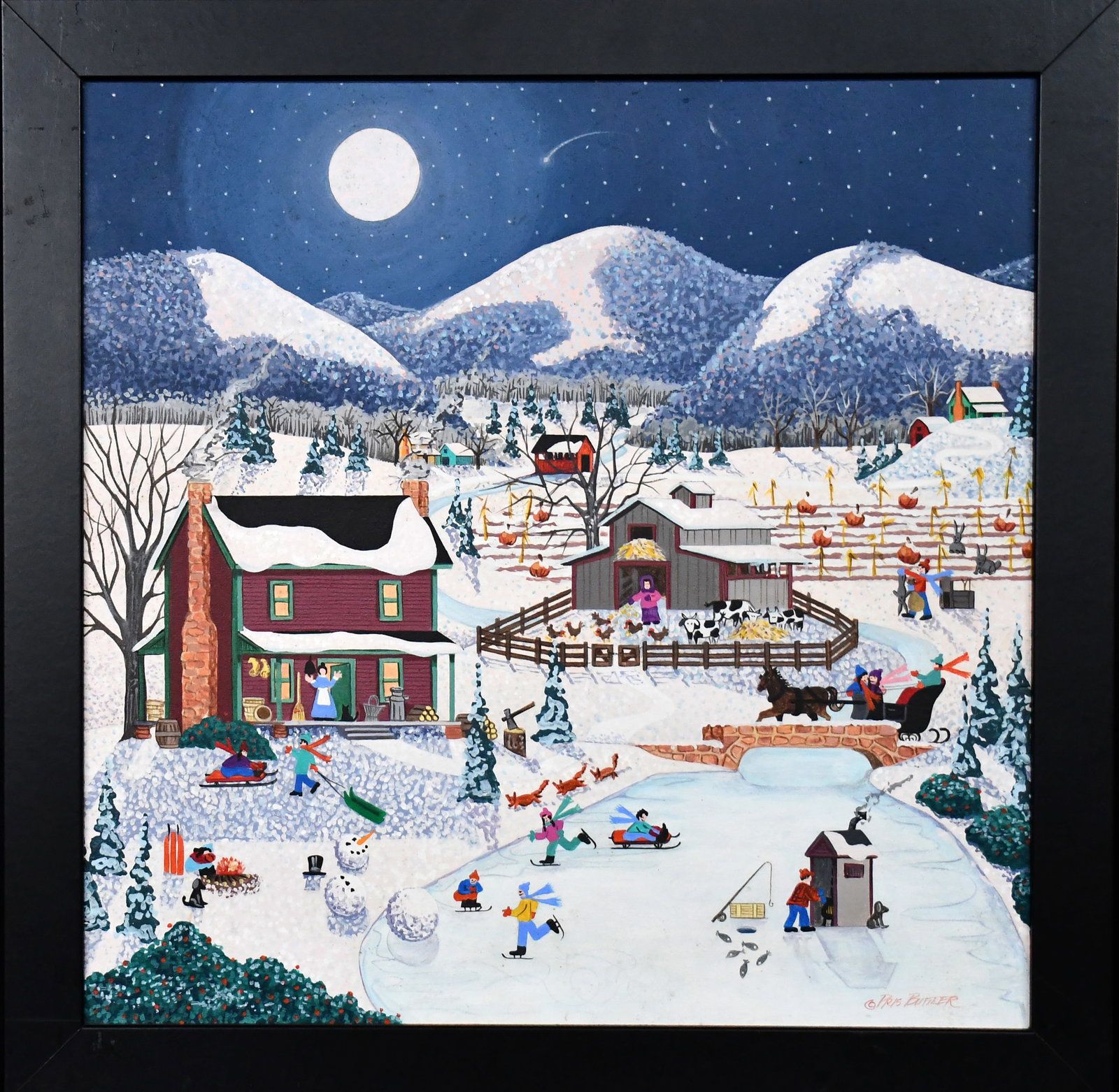Pris Butler. Country Snow.: Pris Butler. Country Snow. Signed and titled. Oil on board. Excellent condition. Size with frame is 27.5" w x 27.5" h. Est. $500-800. Ship: $85 Please Read Before You Bid: By registering for