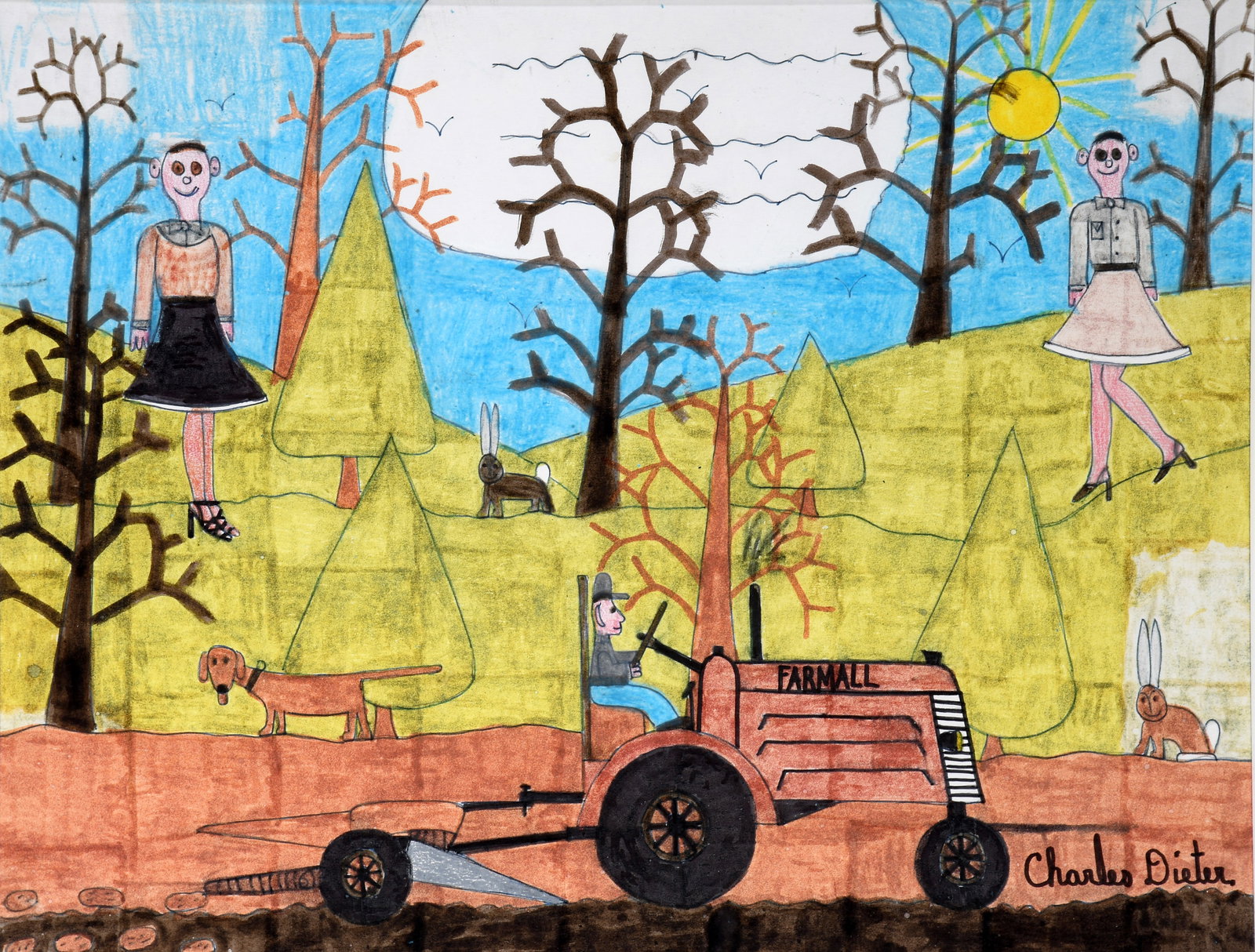 Charles Dieter. Farmall.: Charles Dieter. Farmall. Signed and titled. Marker and ink on paper. Excellent condition. Size with frame is 24" w x 20" h. Est. $200-400. Ship: $85 Please Read Before You Bid: By registering for and/