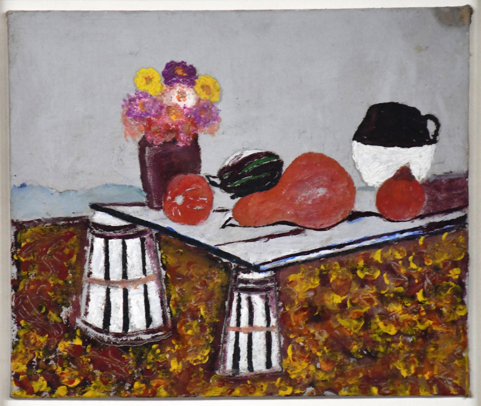 Joseph Garlock. Autumn Still Life.: Joseph Garlock (1884-1980). Autumn Still Life. 1954. Signed and dated on verso. Paint on canvas board. Excellent condition. Image is 9.5" w x 8" h. Frame is 17.5" w x 17" h. Est. $800-1,200. Ship: $55