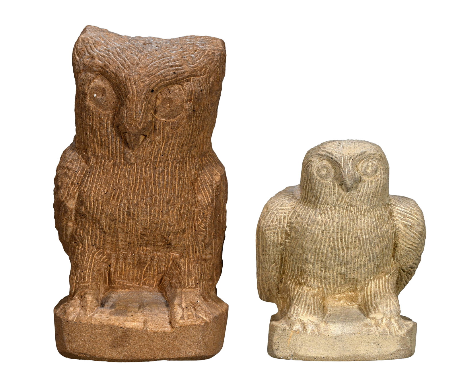 Popeye Reed. Pair of Owls.: Popeye Reed. Pair of Owls. 1978. Signed and dated. Carved limestone. Excellent condition. Largest is 6" h, smallest is 4" h. Est. $300-500. Ship: $55 Please Read Before You Bid: By registering for