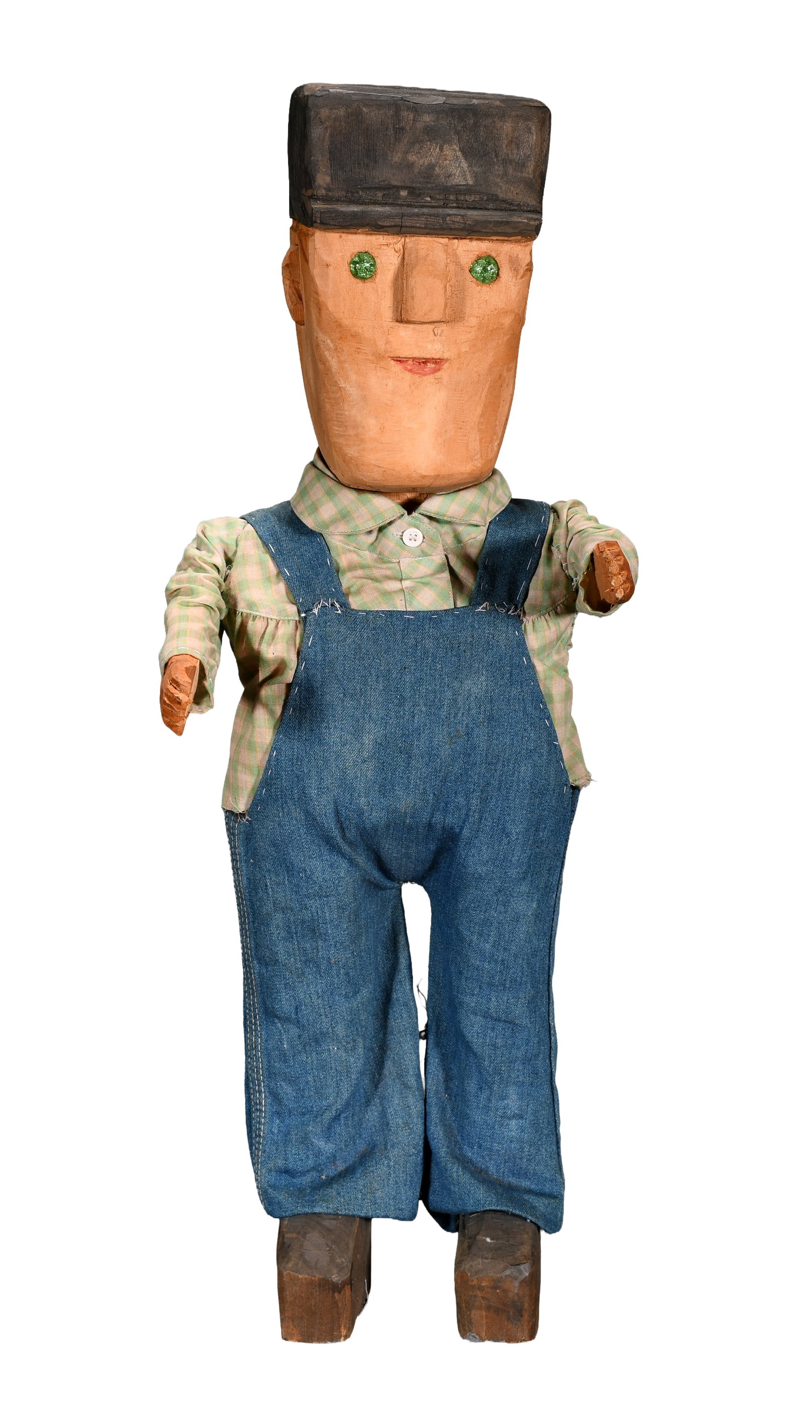 Webb - Attributed. Coal Miner.: Webb - Attributed. Coal Miner. Signed, difficult to read. Carved and painted wood with homemade clothes. Excellent condition. 10" w x 25" h x 7" d. Provenance: Lynne Ingram. Est. $300-500. Ship: $85 P