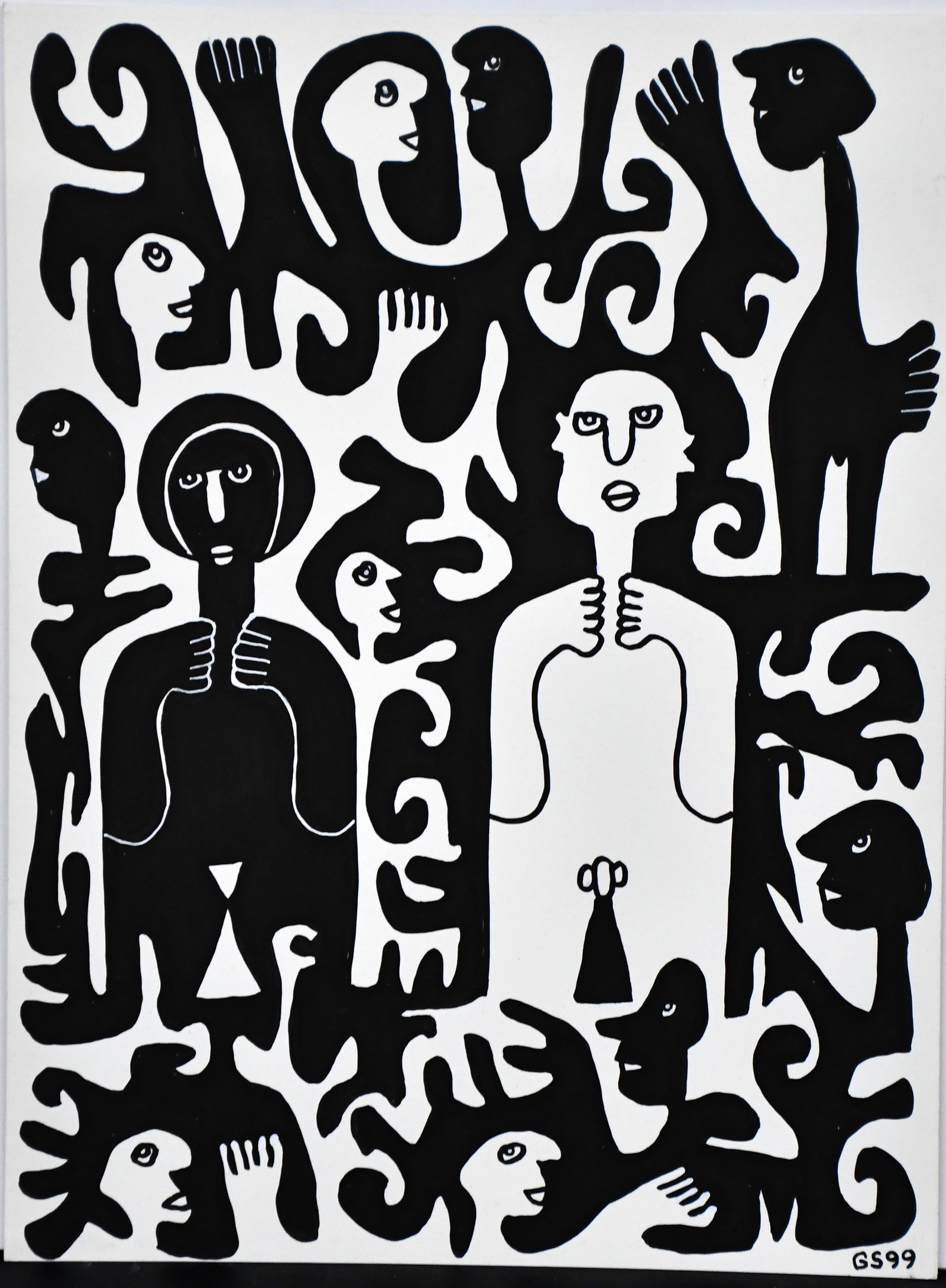 Gerard Sendrey. Black and White Figures.: Gerard Sendrey. Black and White Figures. 1999. Initialed and dated. Ink on paper. Excellent condition. 9.5" w x 12.5" h. Est. $200-300. Ship: $35 Please Read Before You Bid: By registering for