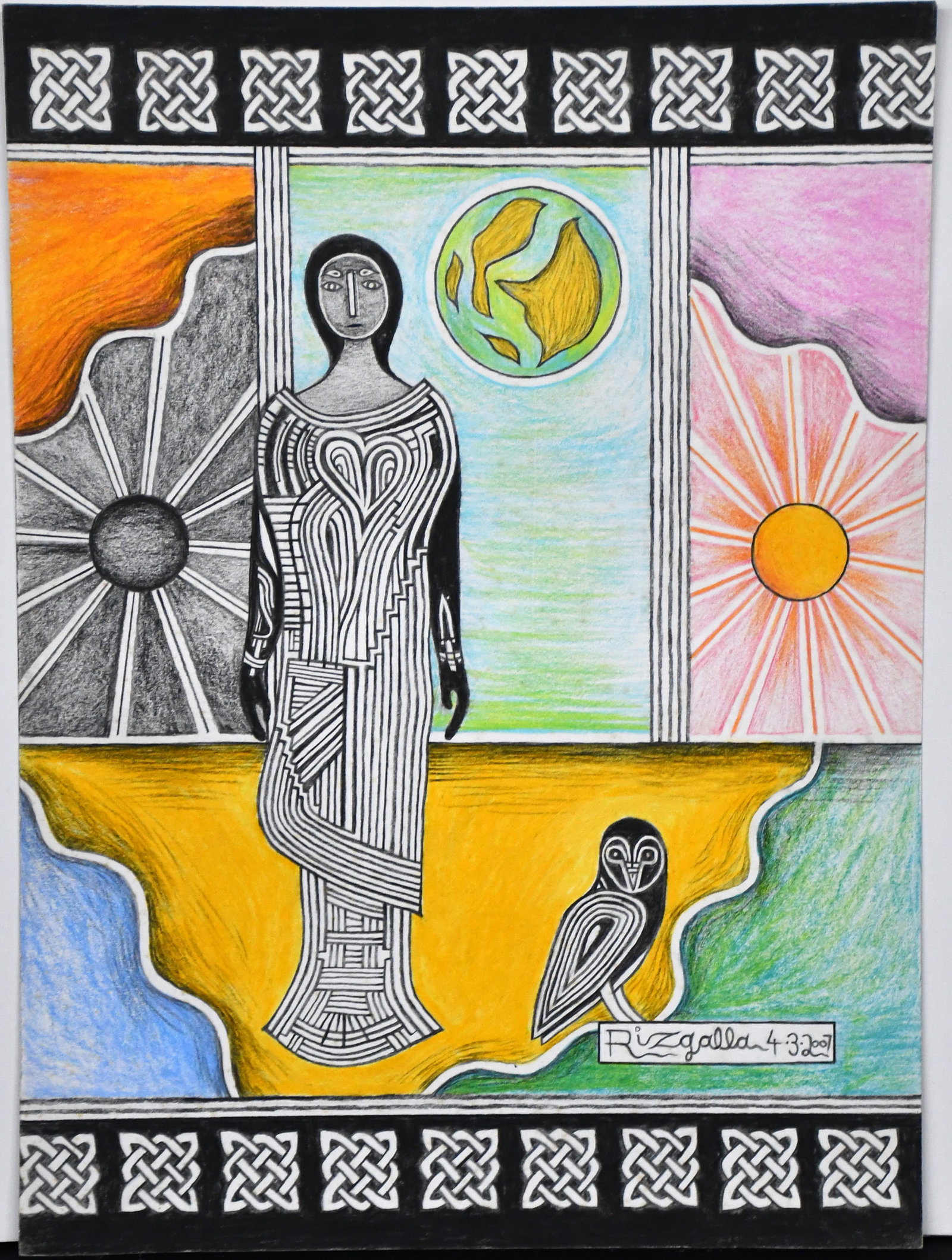 Andrew Rizgalla. View of the World.: Andrew Rizgalla. View of the World. 2007. Signed and dated. Colored pencil and crayon on paper. Excellent condition. 10.5" w x 14" h. Est. $200-300. Ship: $35 Please Read Before You Bid: By