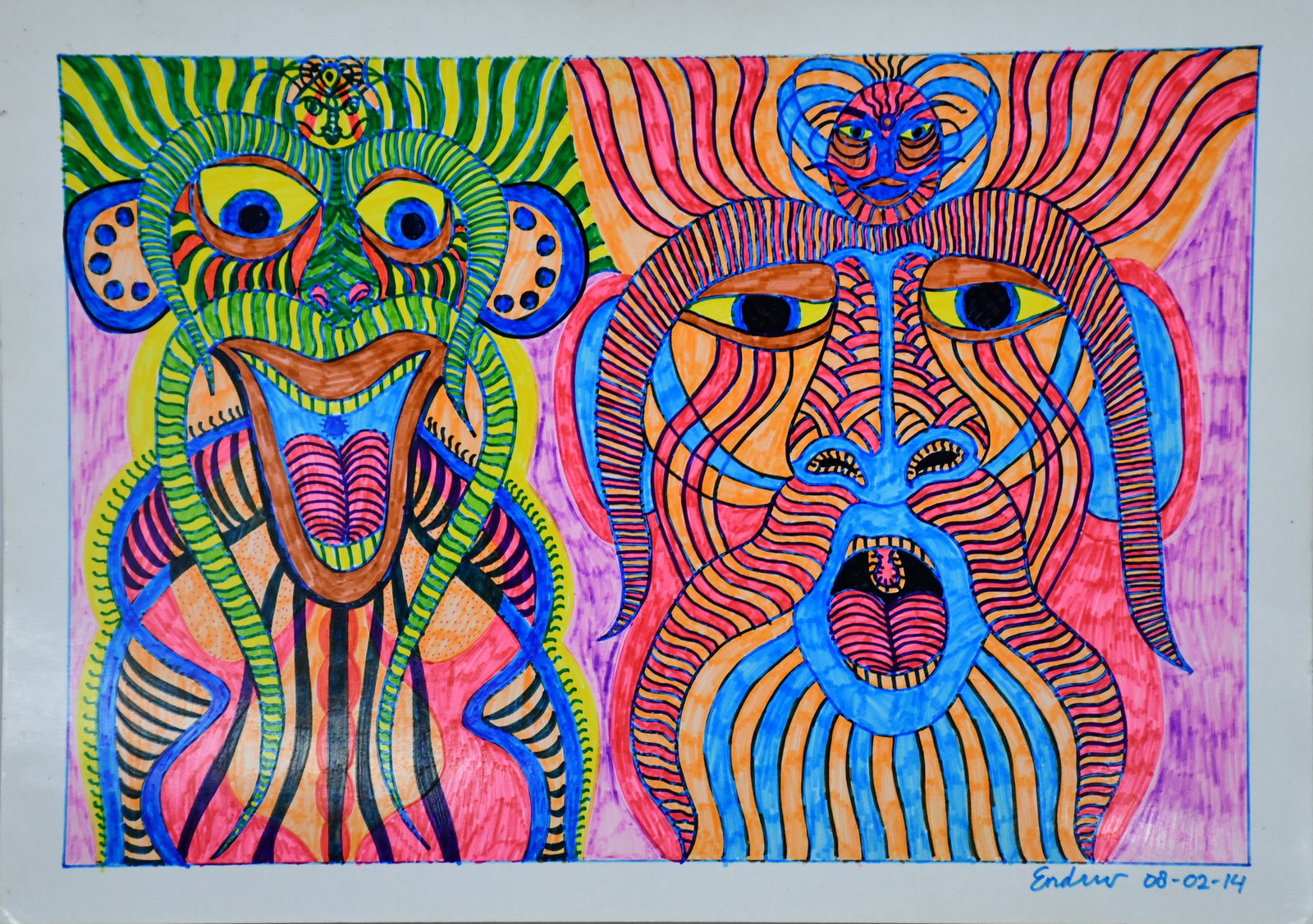 Hendro Susilo aka Endru Sil. Untitled Two Faces.: Hendro Susilo aka Endru Sil. Untitled Two Faces. 2014. Signed and dated. Marker on paper. Excellent condition. 12" w x 8" h. Est. $200-300. Ship: $35 Please Read Before You Bid: By registering for