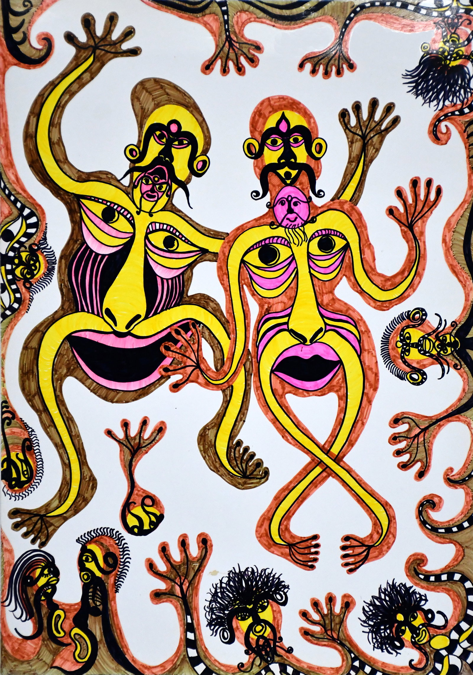 Hendro Susilo aka Endru Sil. Yellow Figures.: Hendro Susilo aka Endru Sil. Yellow Figures. Not signed. Marker on paper. Excellent condition. 8.5" w x 12" h. Est. $200-300. Ship: $35 Please Read Before You Bid: By registering for and/or
