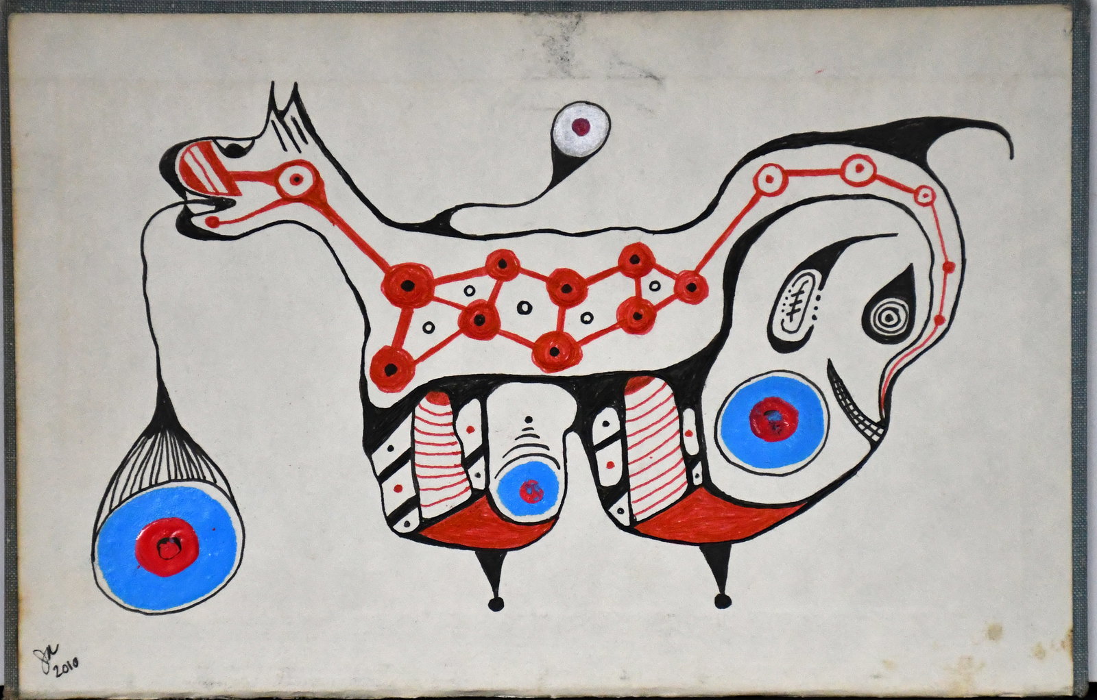 Jim Kaufmann. Surreal Animal.: Jim Kaufmann. Surreal Animal. 2010. Initialed and dated. Ink and gouache on inner book cover. Minor surface grime otherwise good condition. 9.5" w x 6" h. Est. $200-300. Ship: $35 Please Read