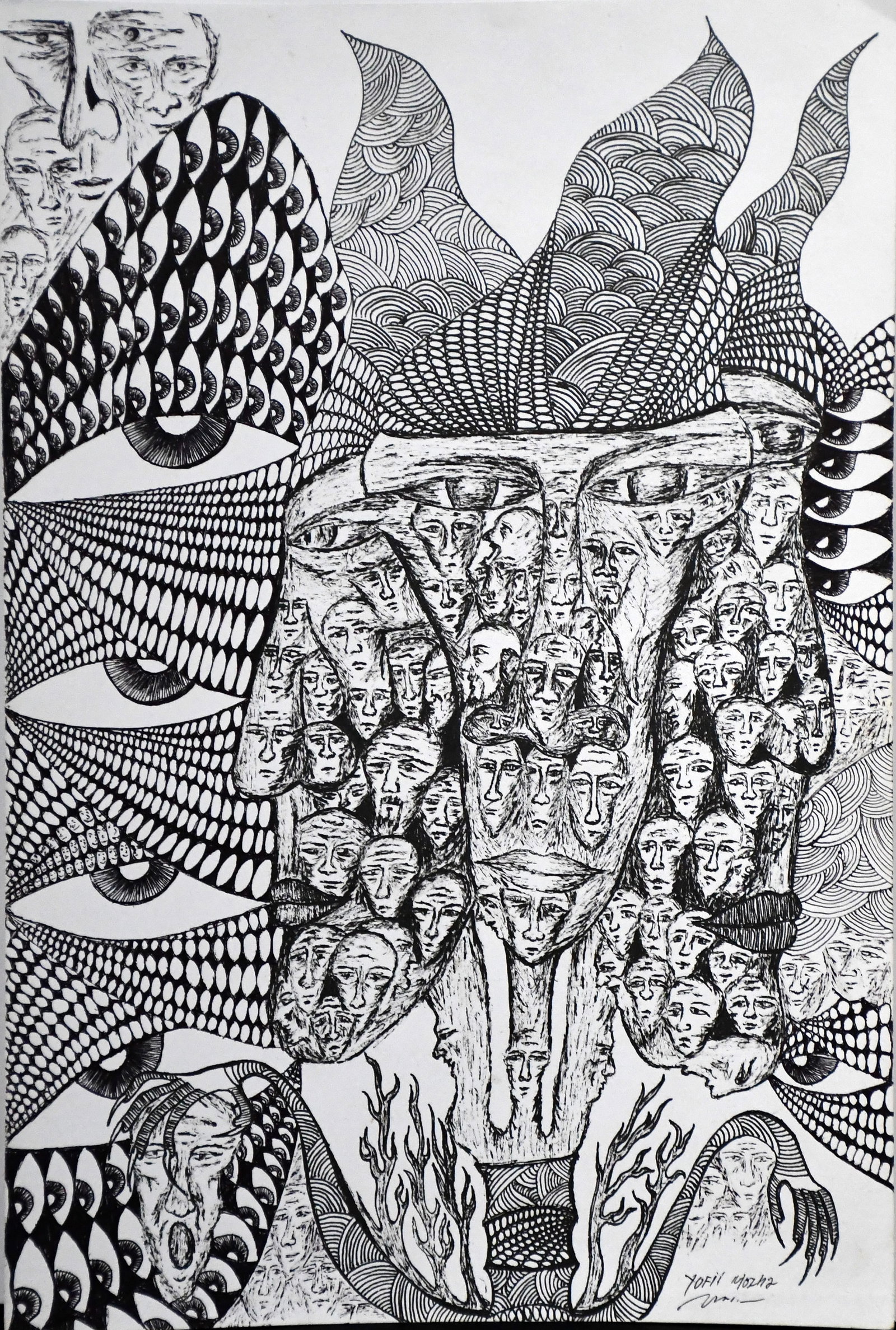 Yoffi Mozha. Abstract Eyes and Faces.: Yoffi Mozha. Abstract Eyes and Faces. Signed. Ink on paper. Excellent condition. 8" w x 12" h. Est. $200-300. Ship: $35 Please Read Before You Bid: By registering for and/or placing a bid in any