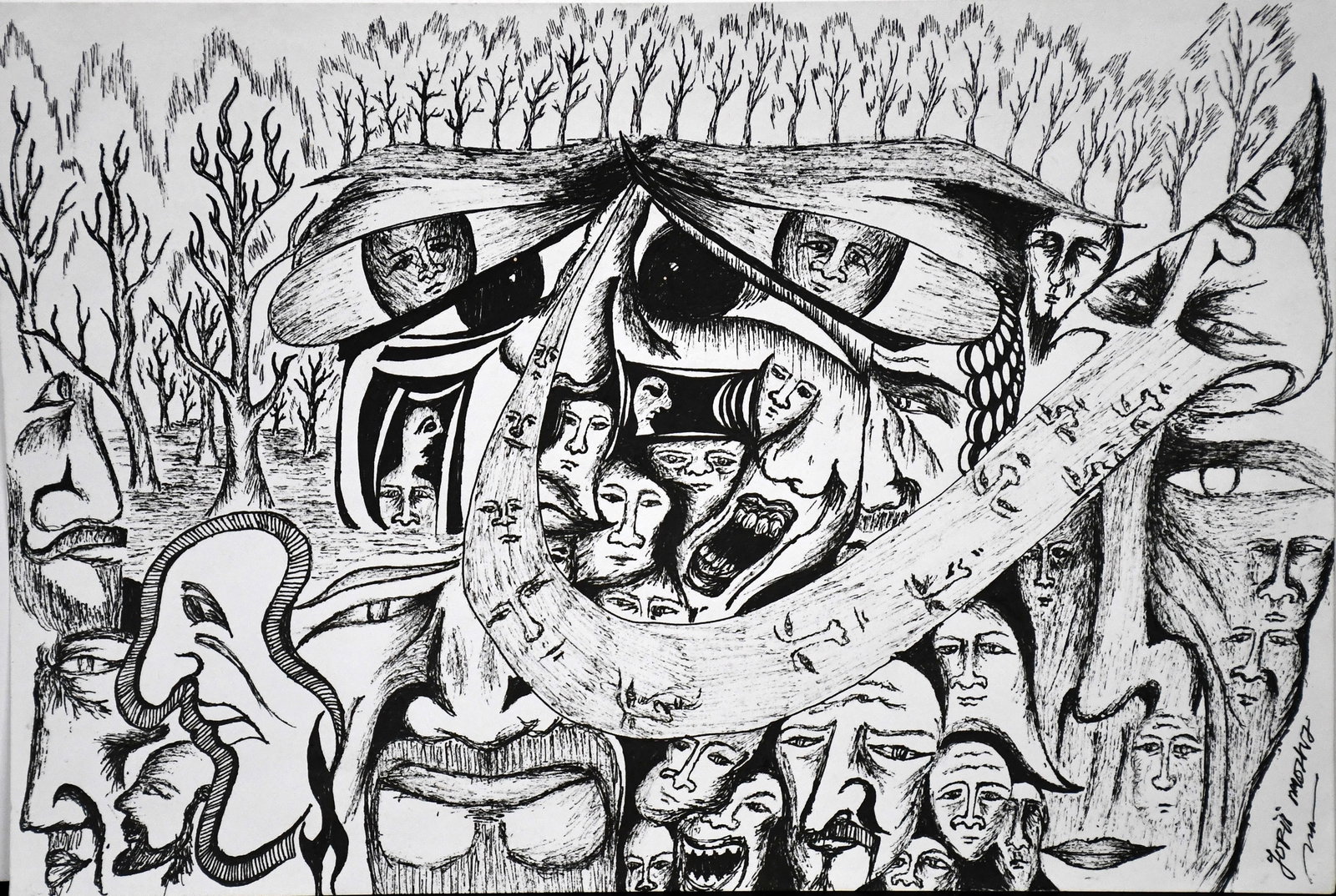 Yoffi Mozha. Face with Devil Tail.: Yoffi Mozha. Face with Devil Tail. Ink on paper. Excellent condition. 12" w x 8" h. Est. $200-300. Ship: $35 Please Read Before You Bid: By registering for and/or placing a bid in any Slotin