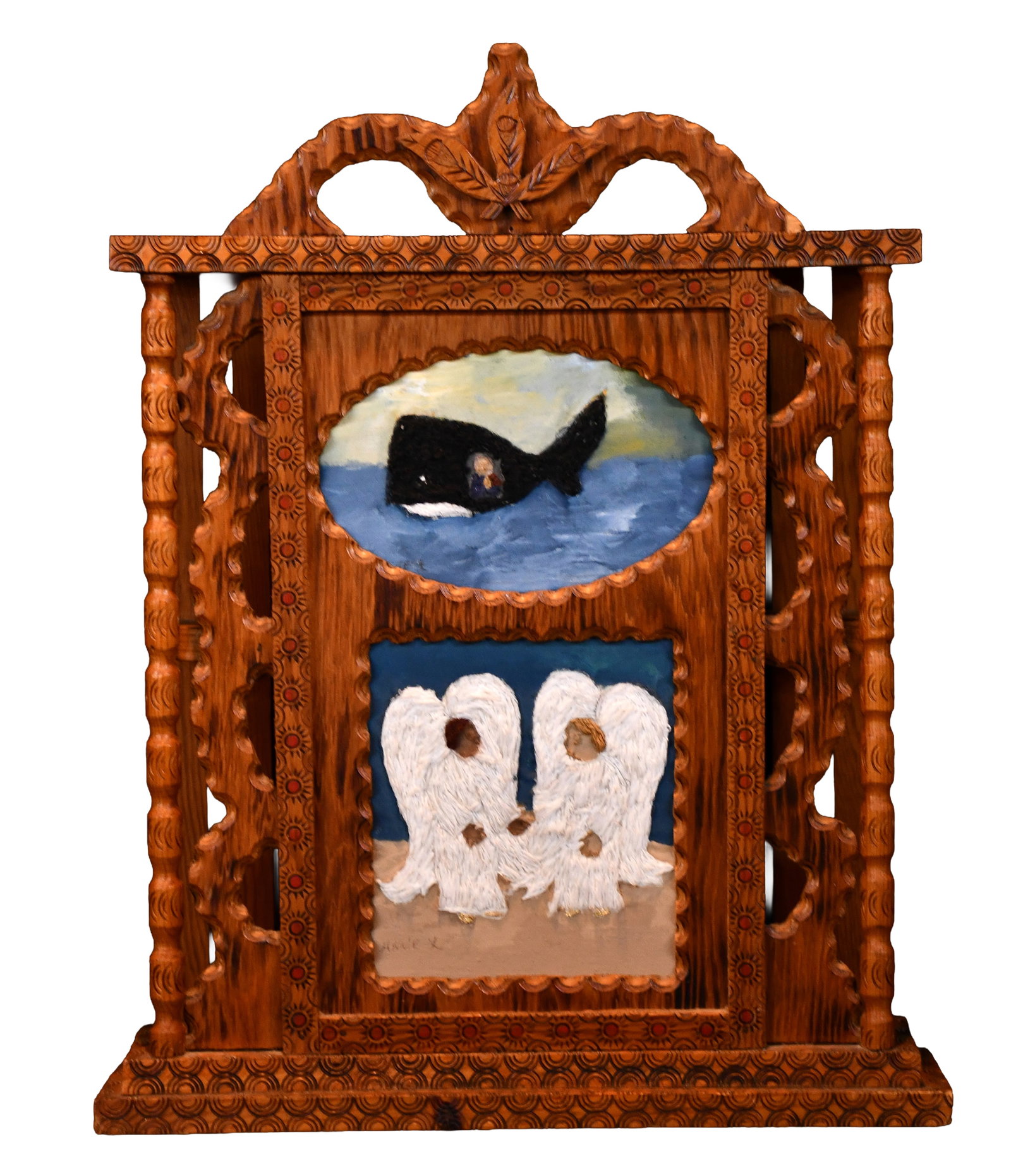 Howard Finster and Annie Lucas. Clock Case and Art Inserts. (1 of 4)