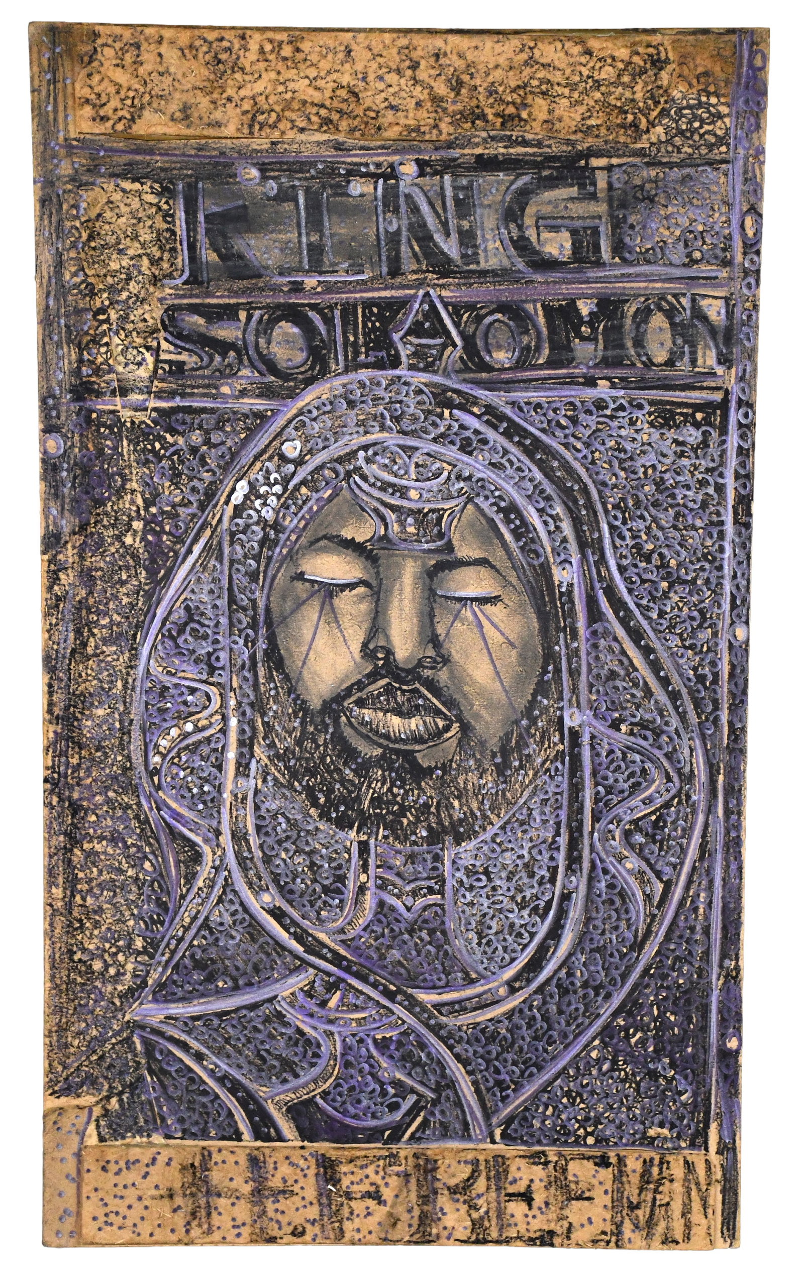 Herbert Freeman. King Solomon.: Herbert Freeman. King Solomon. c. 2015. Signed. Markers on salvaged drawer panel. Great condition. 14.5" w x 24.5" h. Est. $100-200. Ship: $65 Please Read Before You Bid: By registering for and/or
