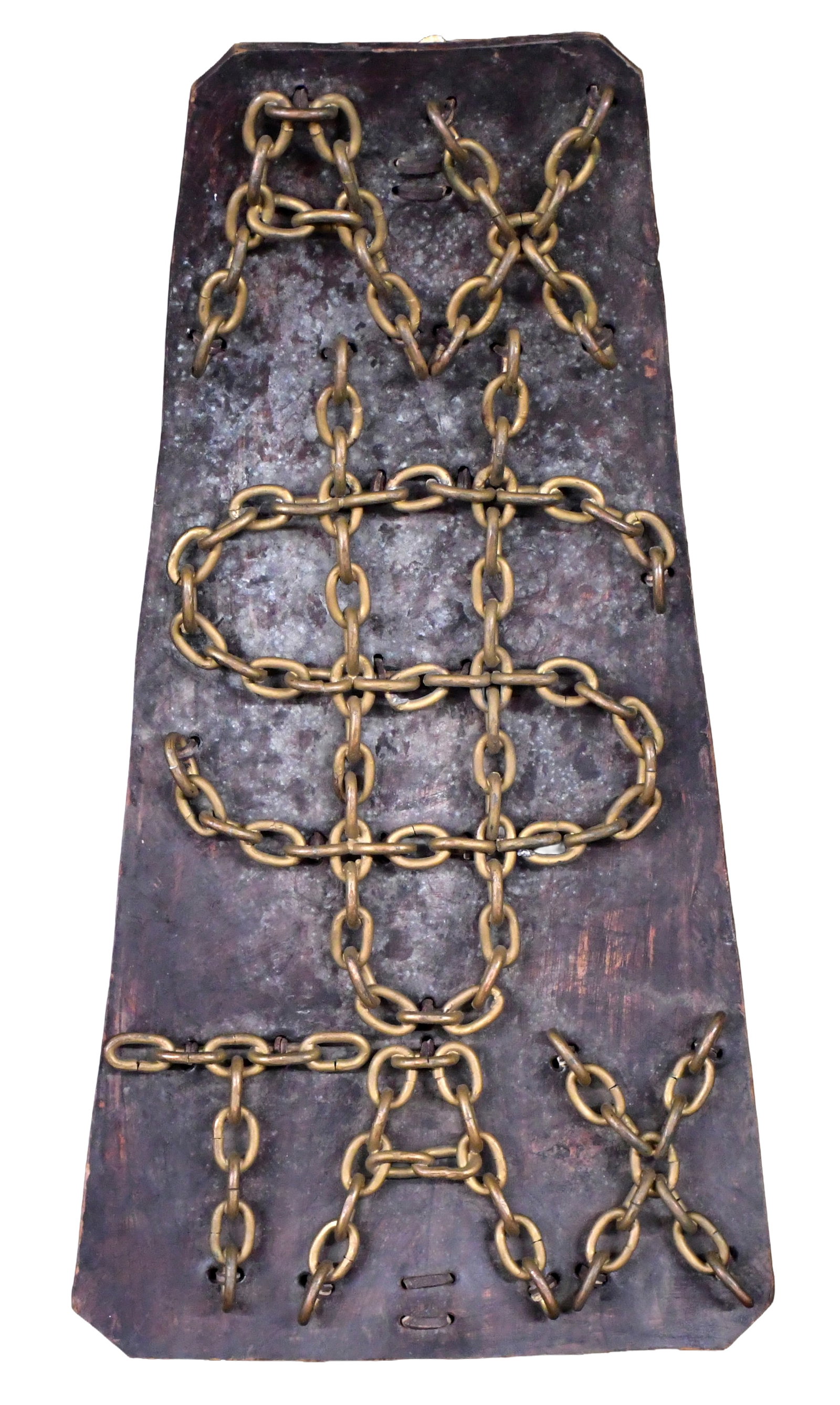 Edward Nagrodzki. Ax Tax.: Edward Nagrodzki. Ax Tax. Not signed. Chain attached to leather. Minor foxing on leather, otherwise good condition. Lot includes photo of artist with piece as well as The United Tax Sucker. 12" w x