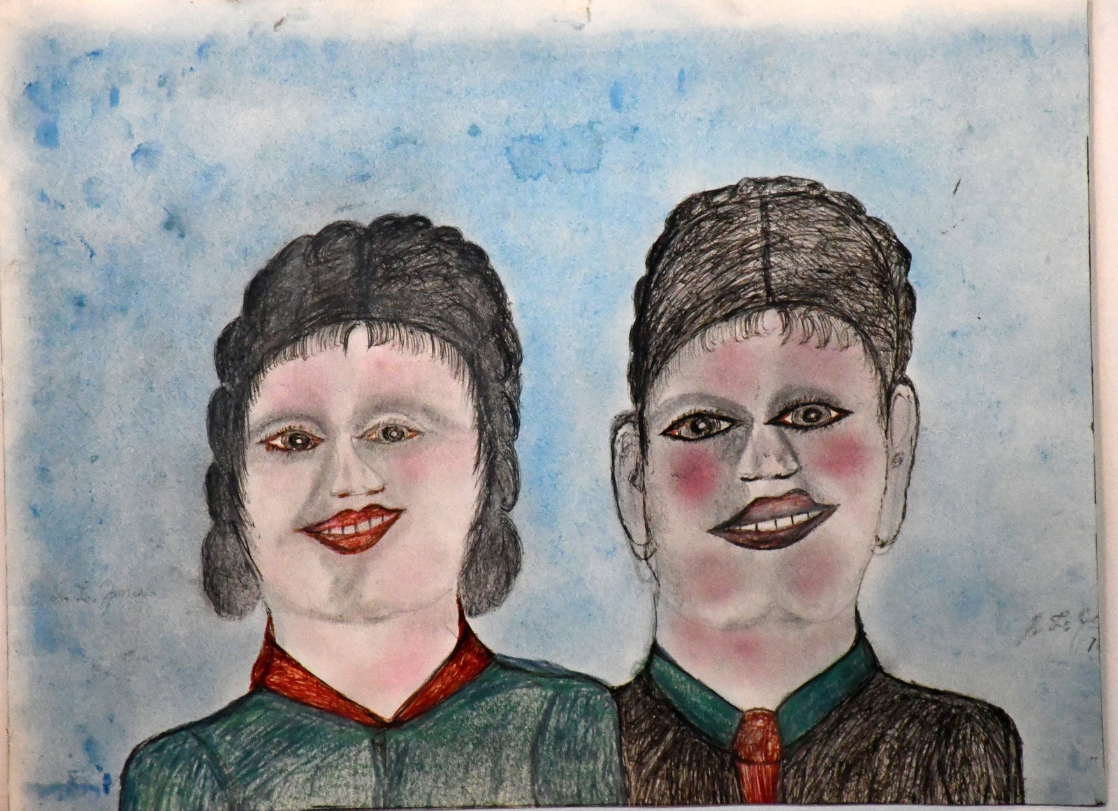 S.L. Jones. Couple.: S.L. Jones. Couple. Initialed. Ink and pastel on paper. Great condition. Size with frame is 24" w x 20" h. Est. $100-300. Ship: $65 Please Read Before You Bid: By registering for and/or placing a bid