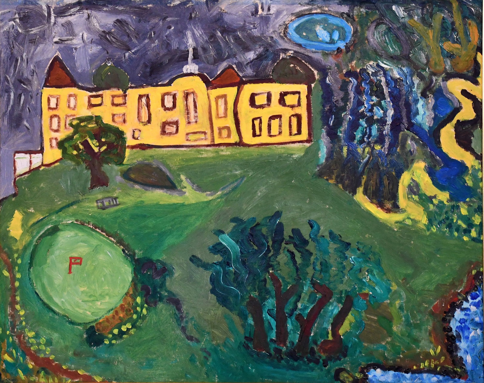 Unknown Artist. Yellow Country Club.: Unknown Artist. Yellow Country Club. Not signed. Oil on canvas panel. Great condition. Size with frame is 33" w x 27" h. Est. $200-300. Ship: $85 Please Read Before You Bid: By registering for