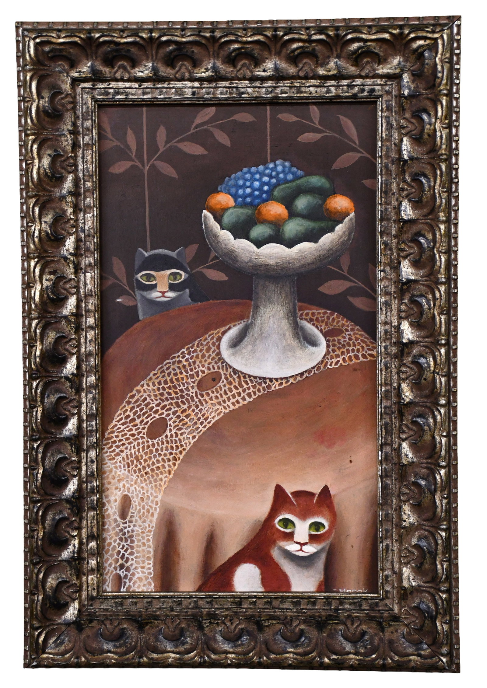 J. Marek. The Round Table.: J. Marek. The Round Table. 1980. Signed, dated, and titled on verso. Oil on Masonite. Great condition. Size with frame is 10" w x 16" h. Est. $100-200. Ship: $45 Please Read Before You Bid: By registe