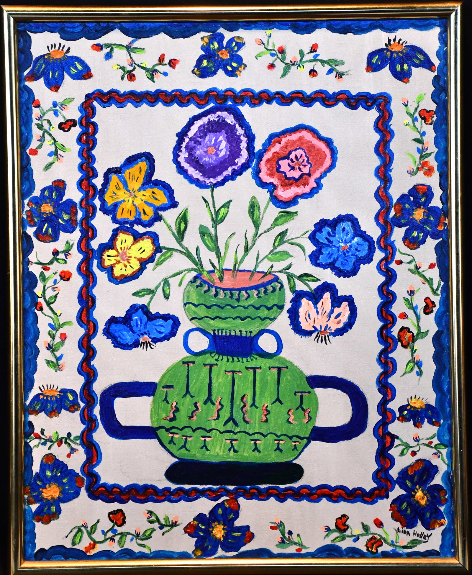 Lida Holley. Flower Still Life.: Lida Holley. (1910-1987). Flower Still Life. Signed. Oil on canvas. Excellent condition. Size with frame is 17" w x 21" h. Est. $300-500. Ship: $55 Please Read Before You Bid: By registering for and/o