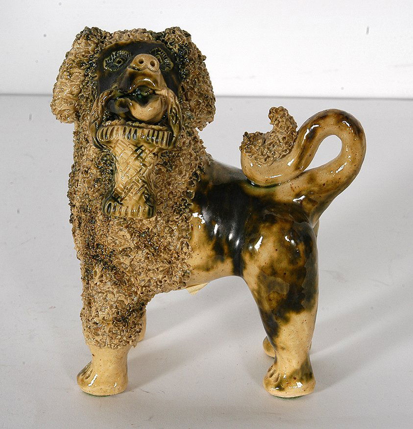 Billy Ray Hussey. Poodle w Basket.: Billy Ray Hussey. Poodle With Basket. c. 1988. Satin gloss with black and green glaze. Signed with “B.H.” From first or second wood fired kiln. 5” x 6.5”. Est. $800-1,200. Ship: $45