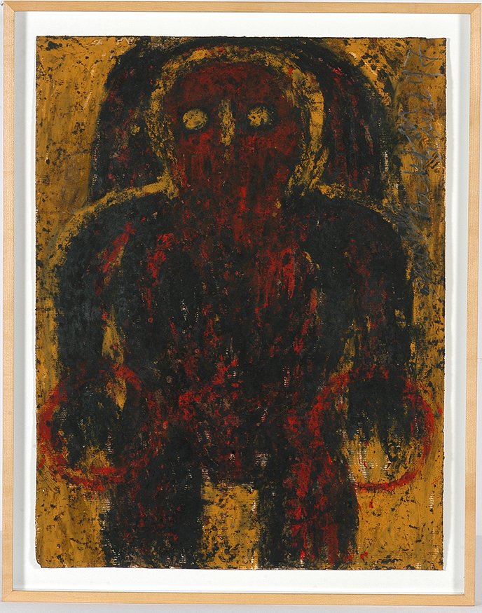 Michel Nedjar. Untitled Figure.: Michel Nedjar. Untitled Figure. 1997. Signed and dated. Mixed media on paper. Excellent condition. Image is 19” w x 25”h. Frame is 22”w x 28”h. Provenance: The Webb Gallery. Est. $1,000-1,500.